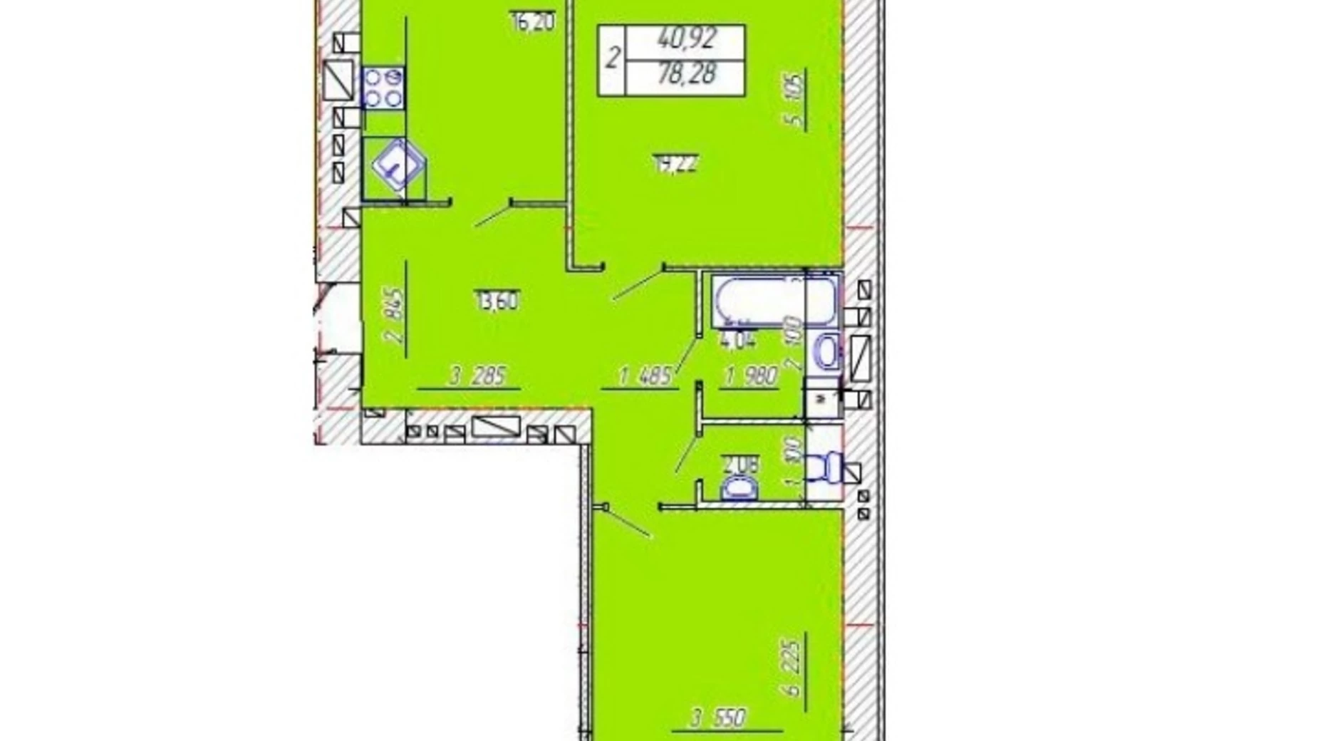 Продається 2-кімнатна квартира 78.3 кв. м у Хмельницькому