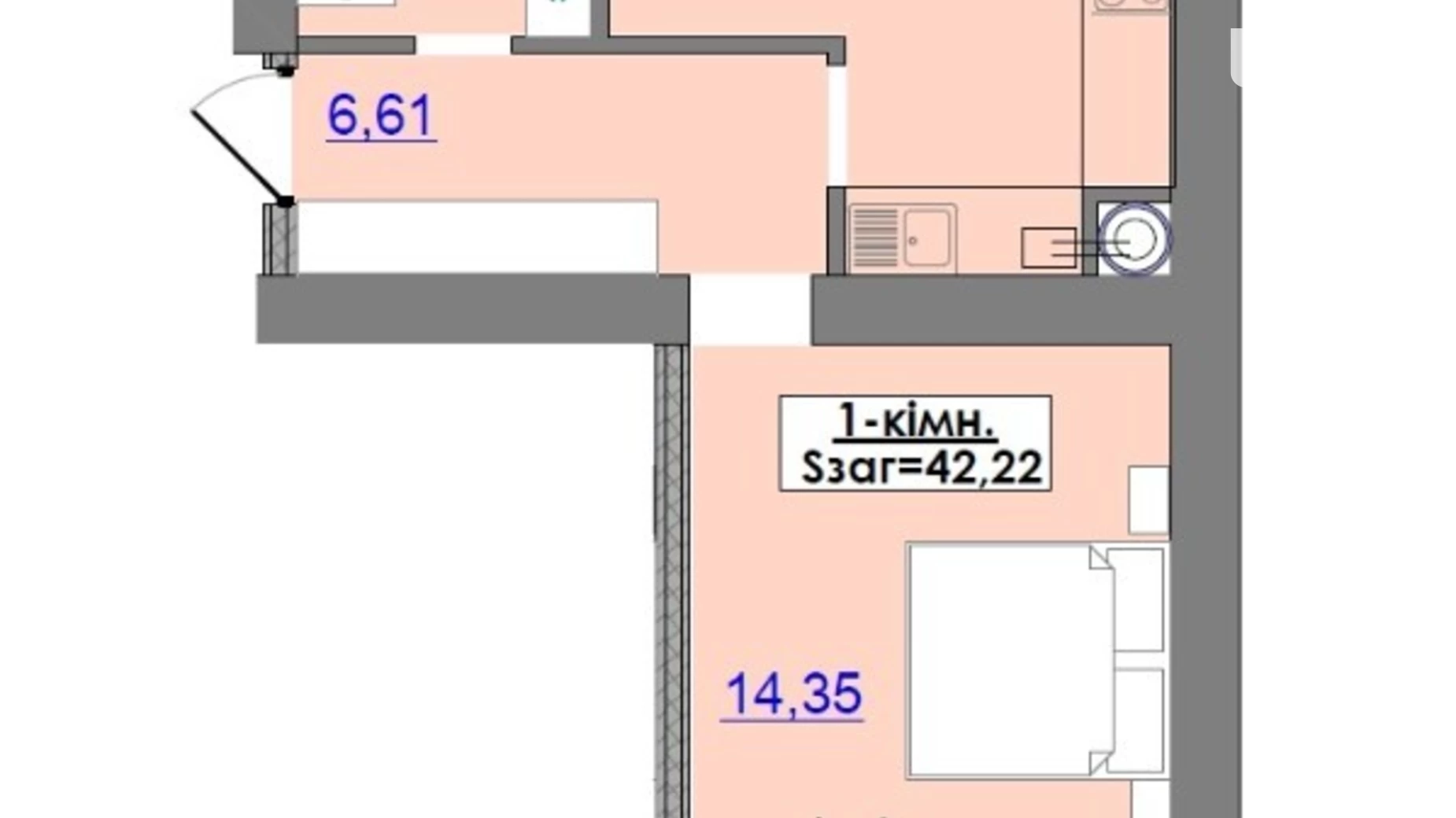 Продается 1-комнатная квартира 42.2 кв. м в Ивано-Франковске - фото 2