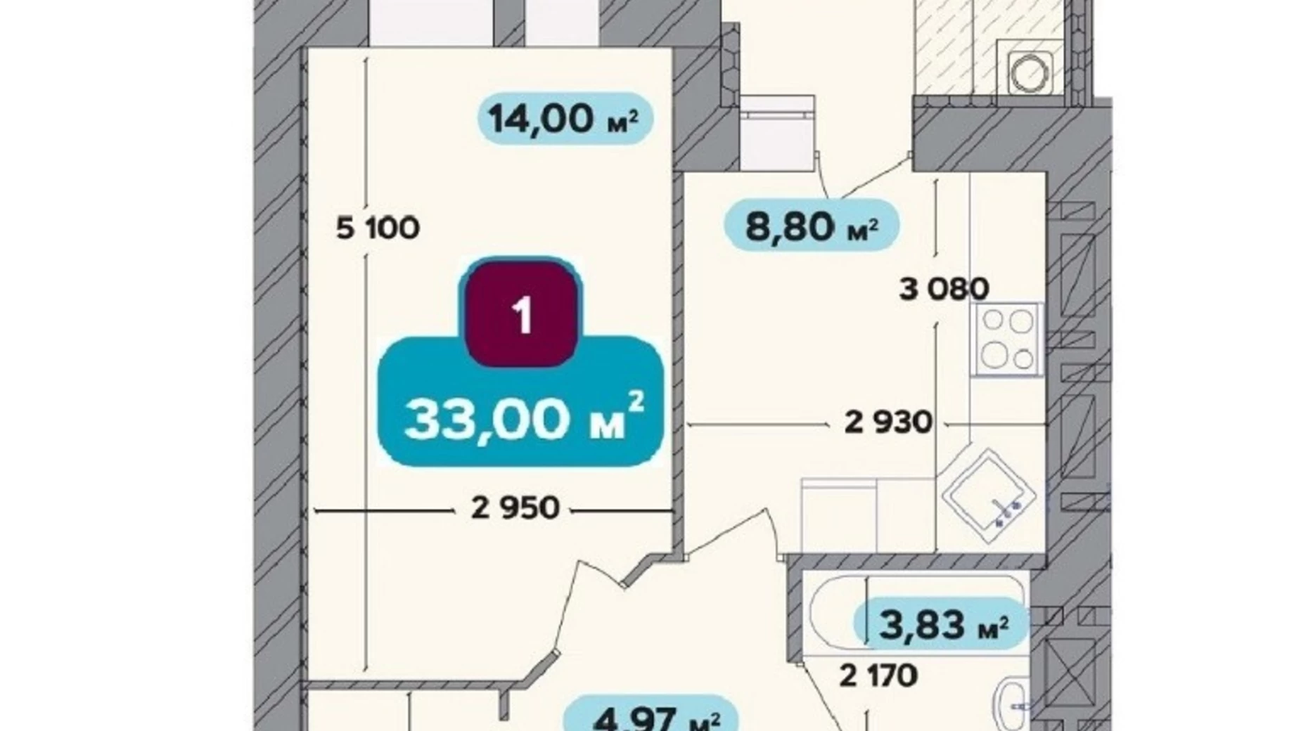 Продается 1-комнатная квартира 33 кв. м в Хмельницком, ул. Нижняя Береговая