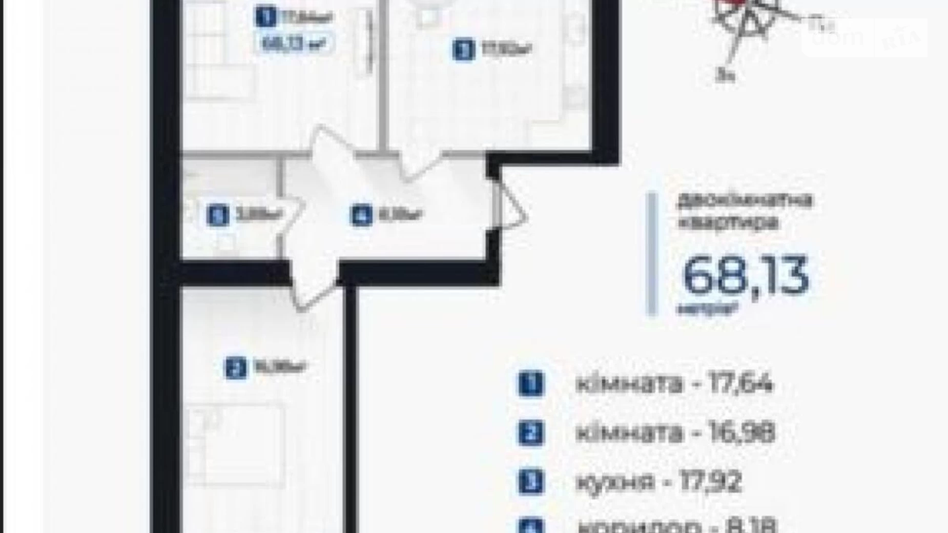 Продается 2-комнатная квартира 68.13 кв. м в Ивано-Франковске