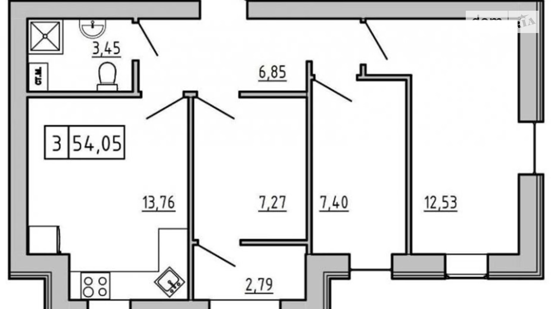 Продається 3-кімнатна квартира 54 кв. м у Авангарді, вул. Мирна, 1