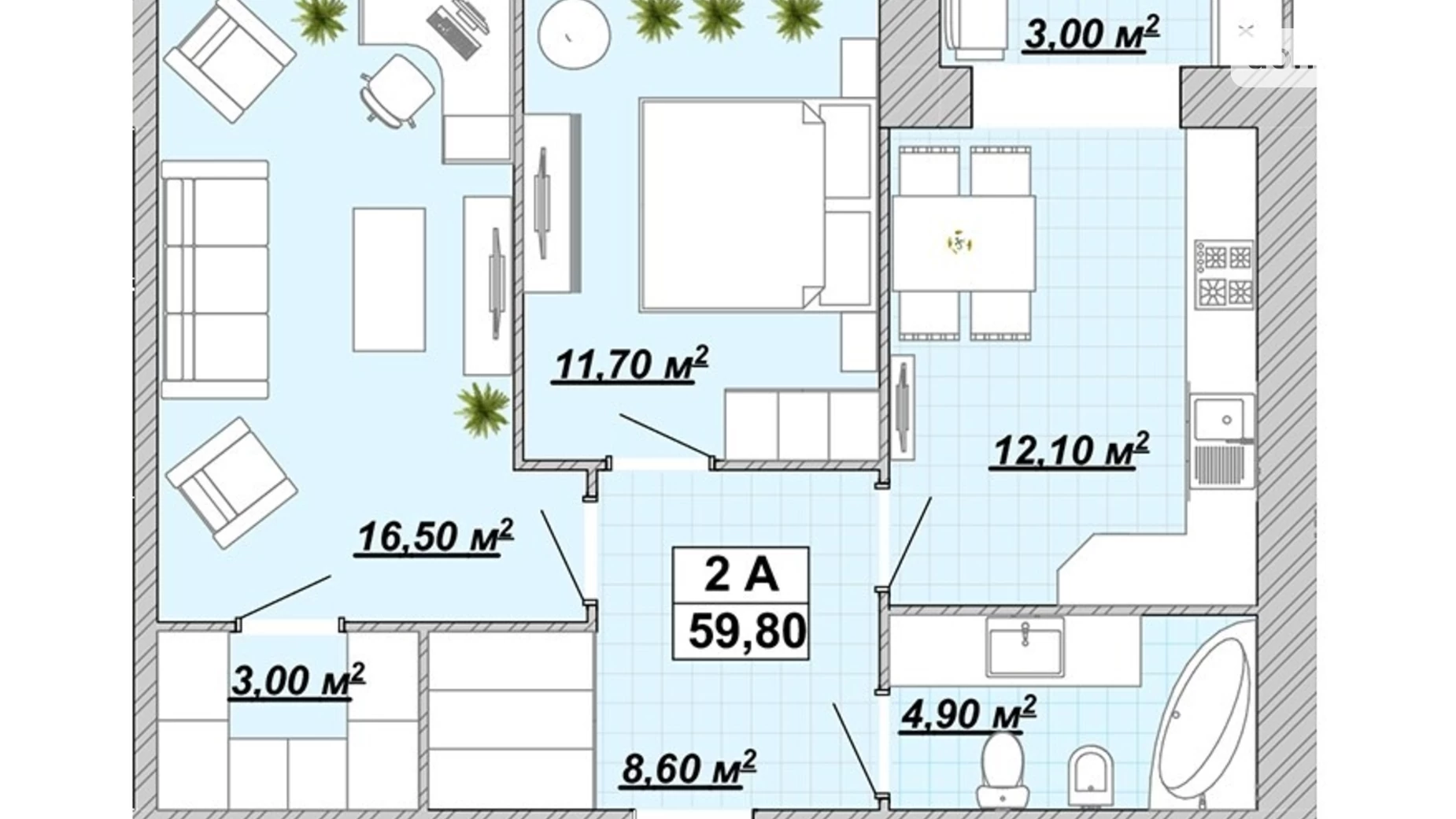 Продается 2-комнатная квартира 59.8 кв. м в Ивано-Франковске