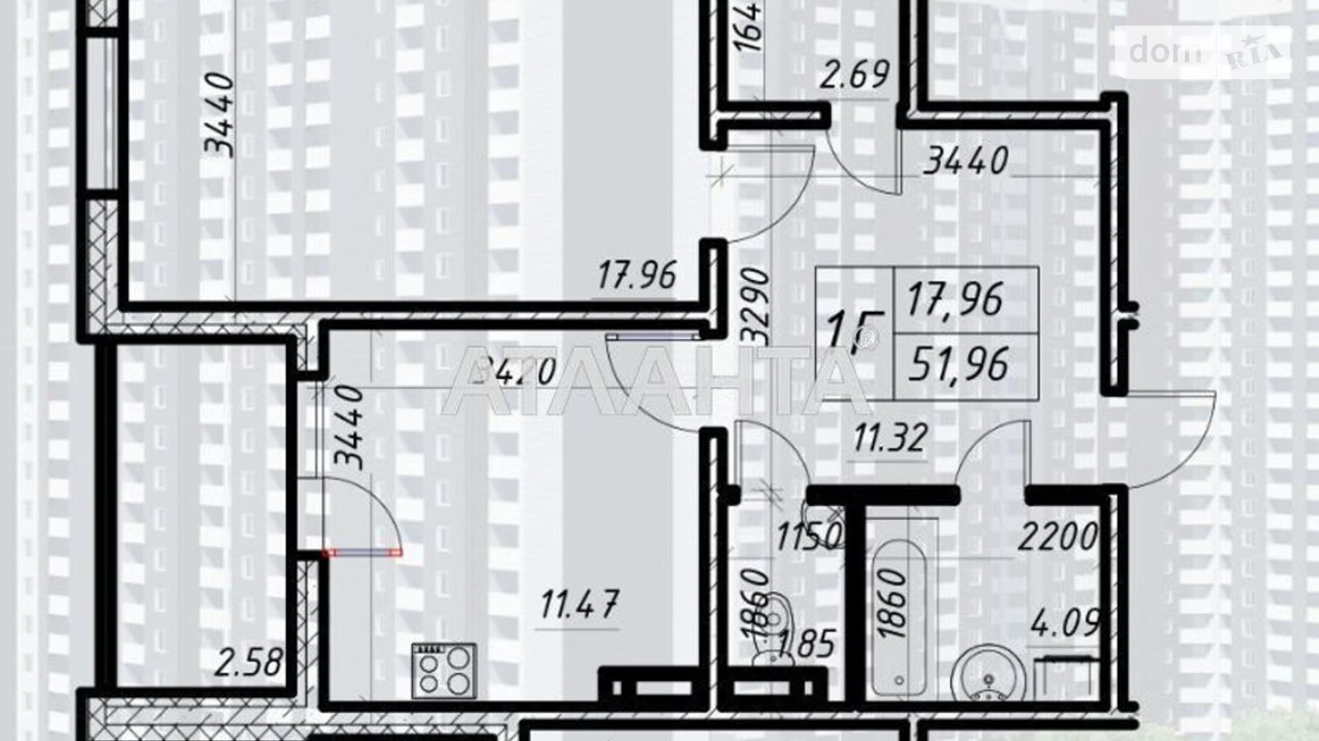 Продается 1-комнатная квартира 51.96 кв. м в Киеве, ул. Коноплянская, 22