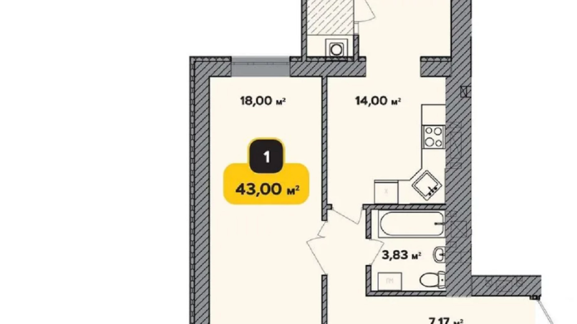 Продается 1-комнатная квартира 43 кв. м в Хмельницком, ул. Институтская