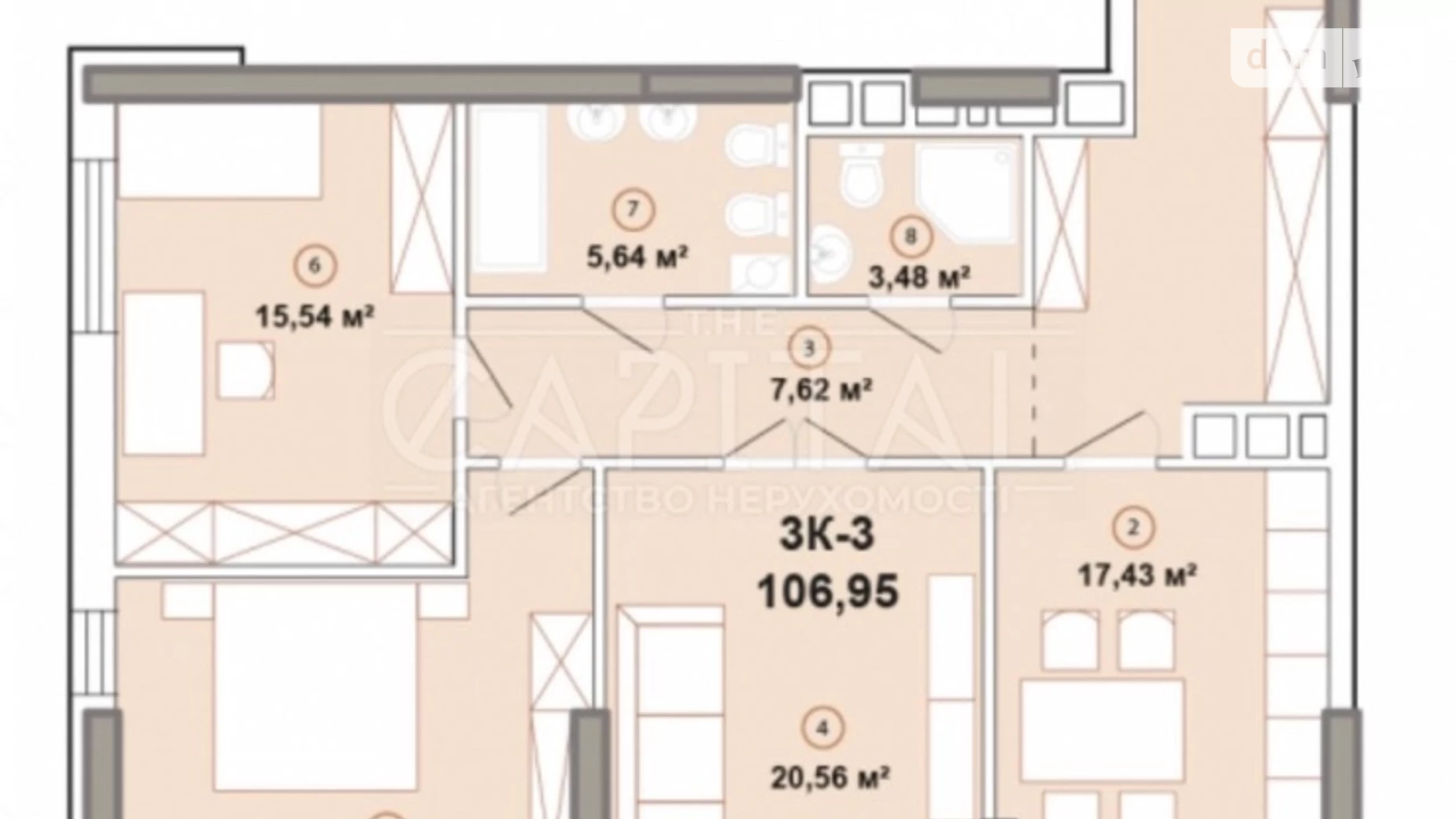 Продается 1-комнатная квартира 107 кв. м в Киеве, ул. Зверинецкая, 72