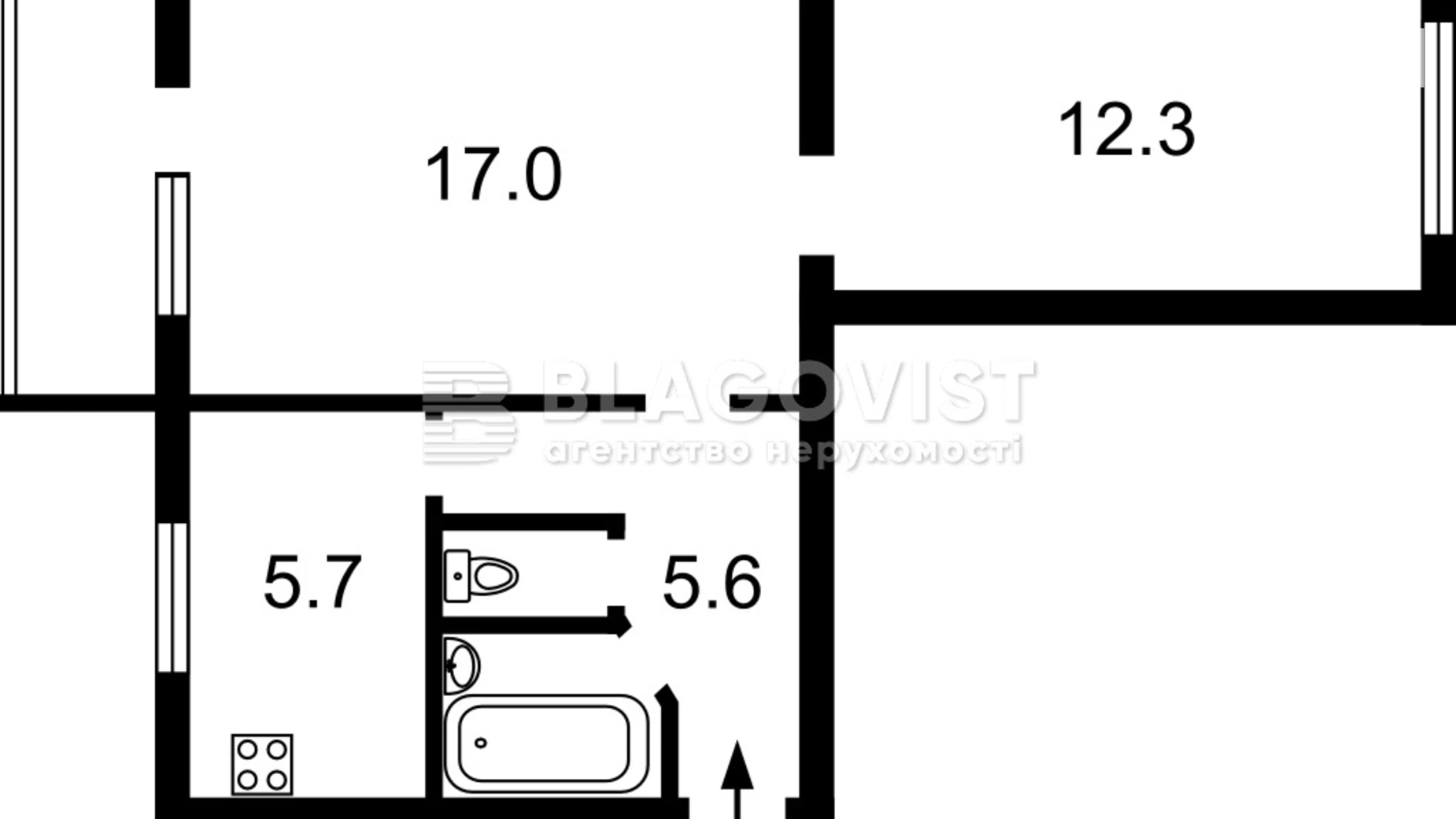 Продается 2-комнатная квартира 44.5 кв. м в Киеве, ул. Бастионная, 1/36