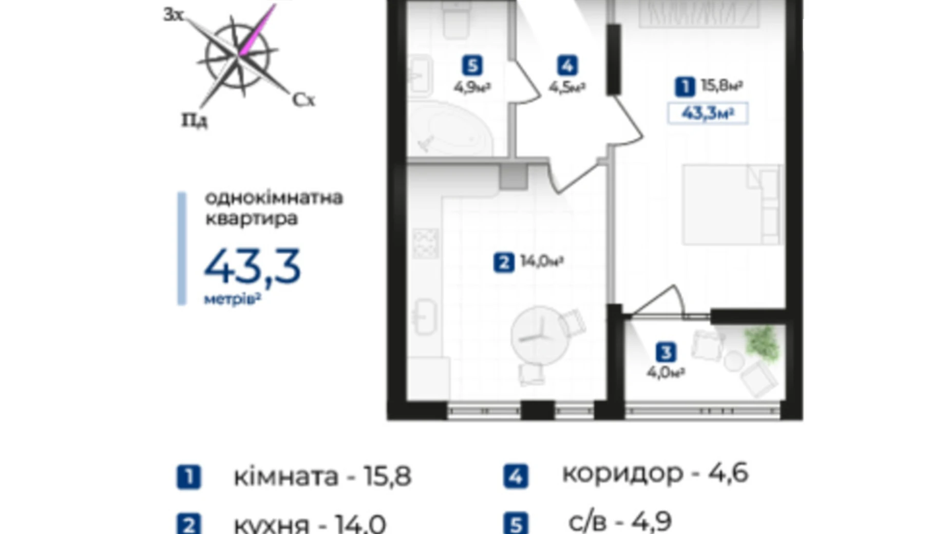 Продается 1-комнатная квартира 43.3 кв. м в Ивано-Франковске, ул. Надречная, 1 - фото 2