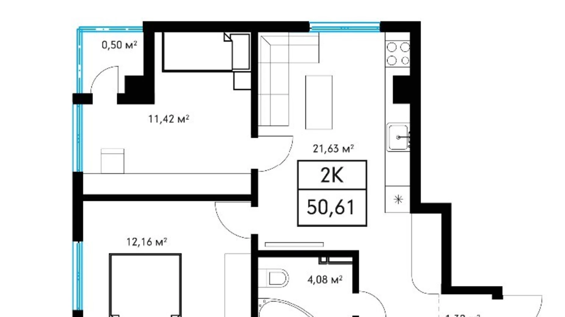 Продается 2-комнатная квартира 50.6 кв. м в Ивано-Франковске, ул. Целевича Юлиана, 28