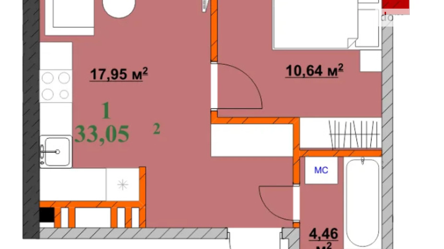 Продається 1-кімнатна квартира 33.05 кв. м у Івано-Франківську, вул. Незалежності (Горького)