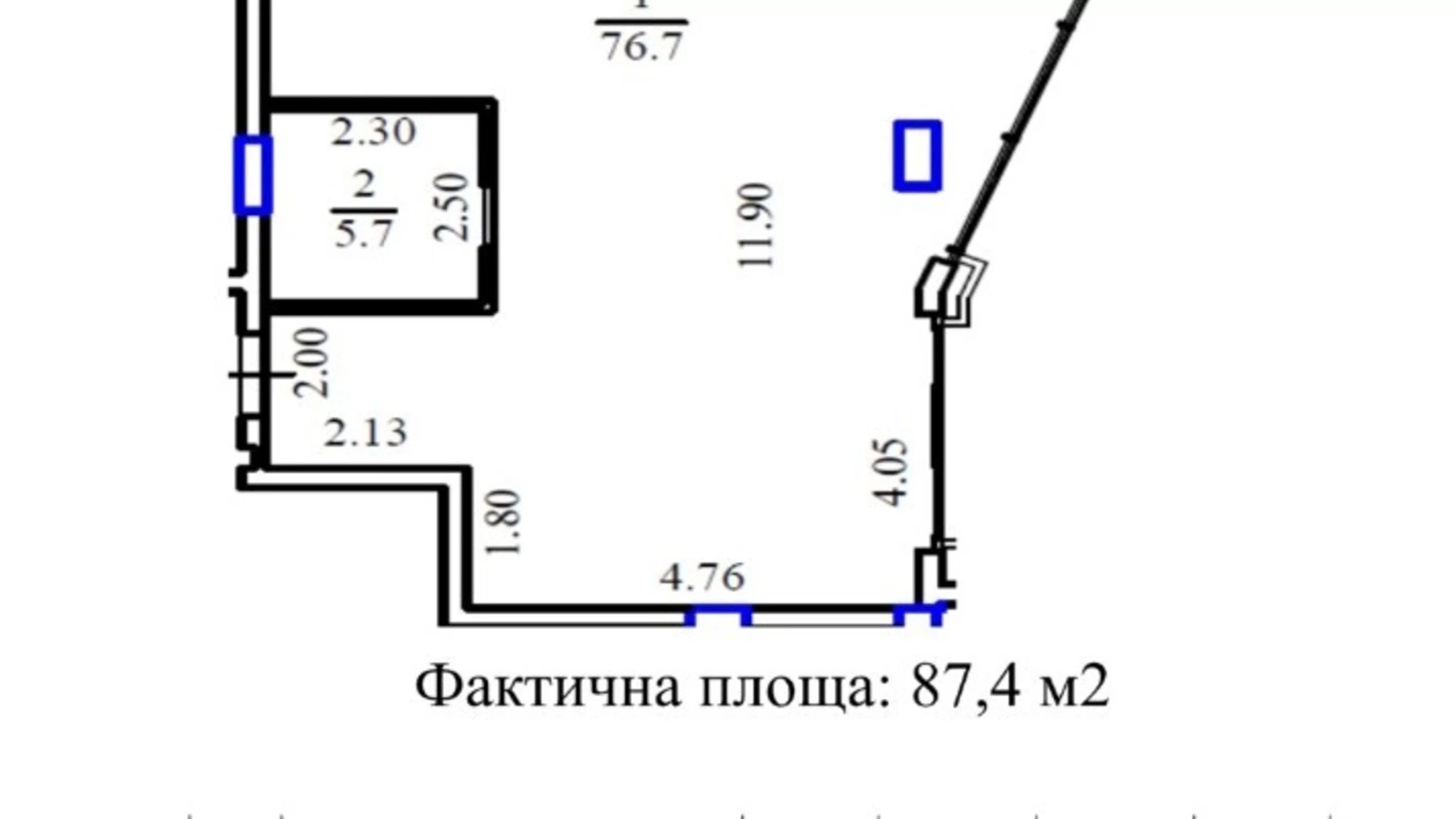 Продається 2-кімнатна квартира 87.4 кв. м у Дніпрі, вул. Короленка, 2К