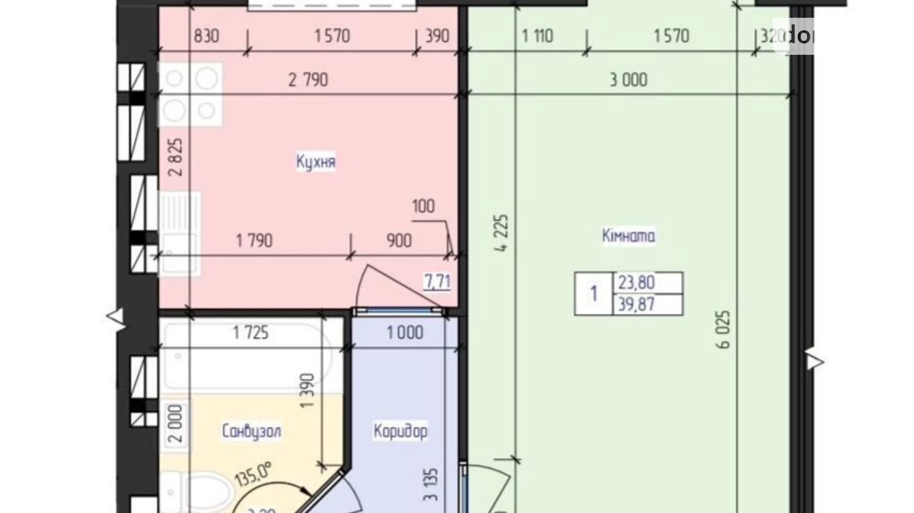 1-комнатная квартира 40 кв. м в Запорожье, ул. Тбилисская, 9В