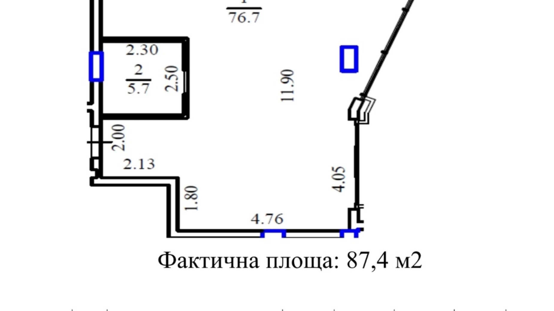 Продається 2-кімнатна квартира 87.4 кв. м у Дніпрі, вул. Короленка, 2