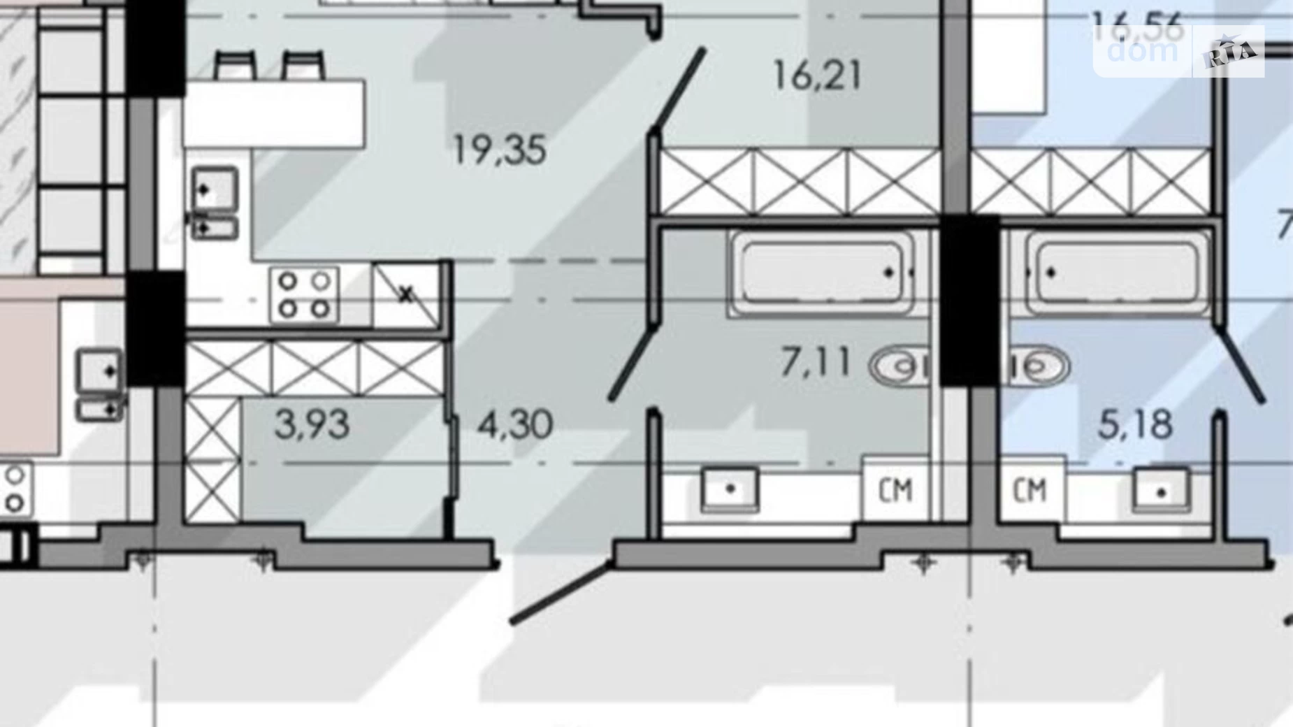 Продается 2-комнатная квартира 54 кв. м в Днепре