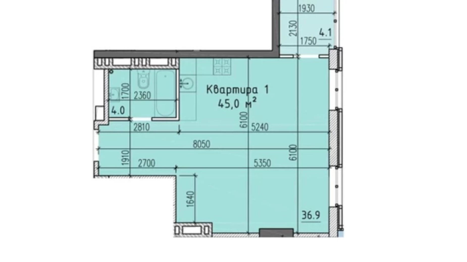 1-комнатная квартира 45 кв. м в Запорожье, ул. Украинская, 2Ж