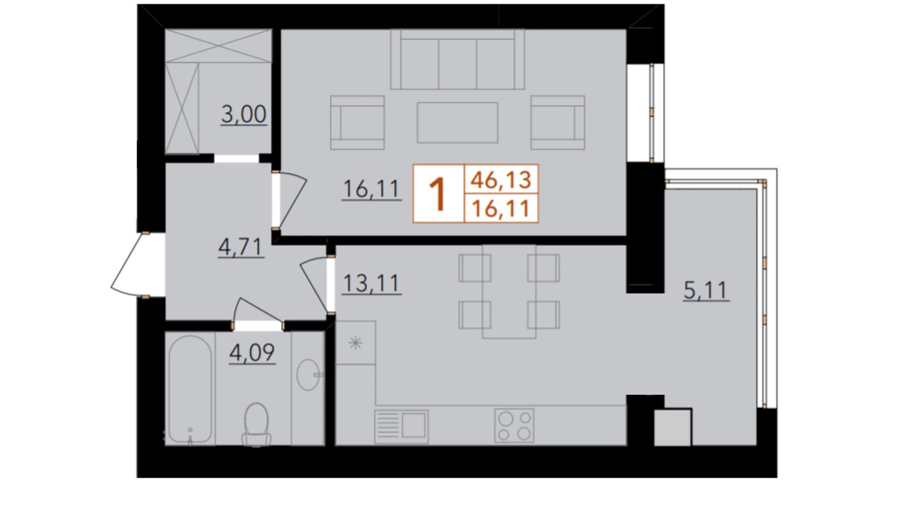 Продается 1-комнатная квартира 47.3 кв. м в Хмельницком, ул. Тернопольская, 13/6А