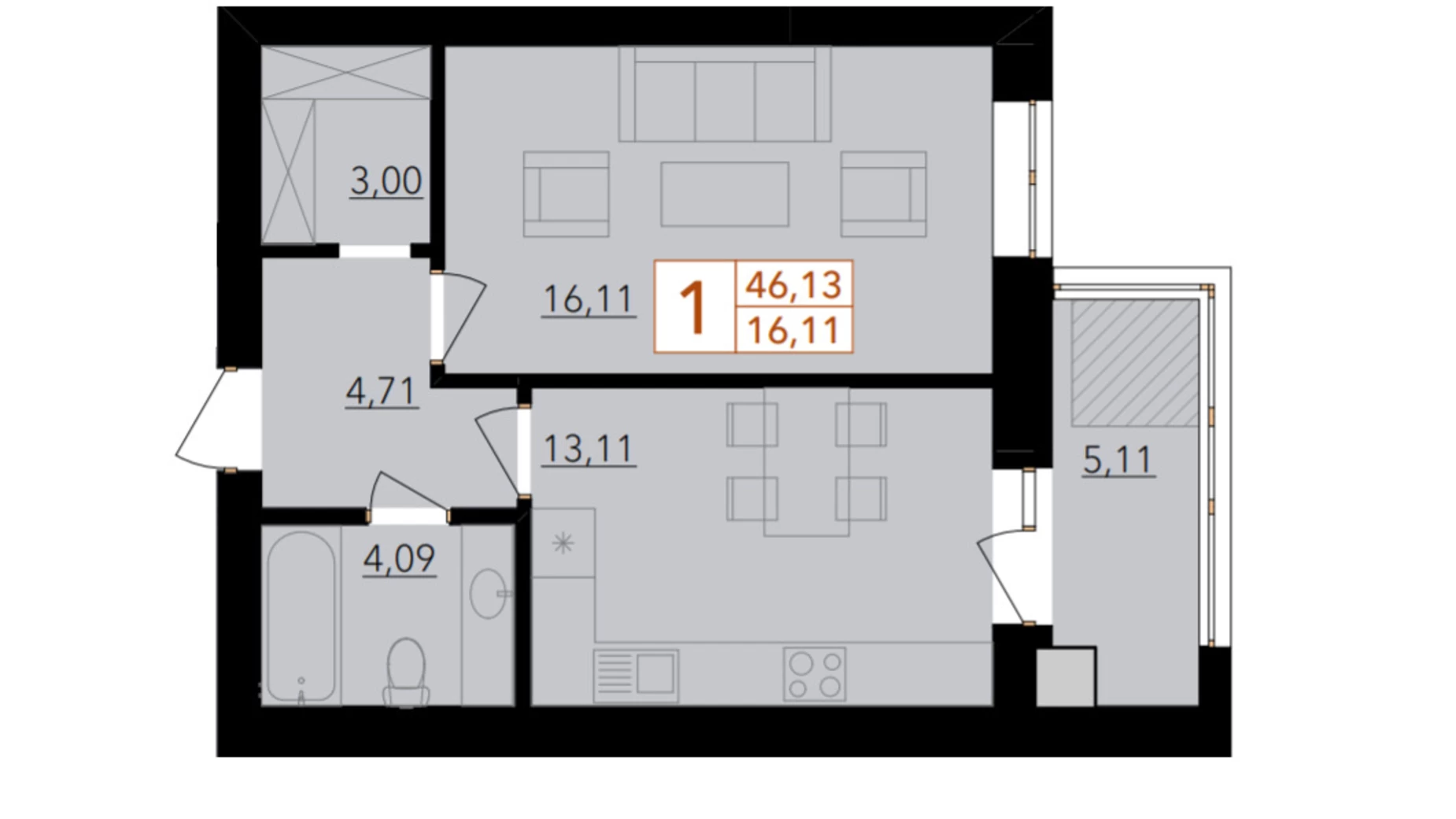 Продается 1-комнатная квартира 47.3 кв. м в Хмельницком, ул. Тернопольская, 13/6А