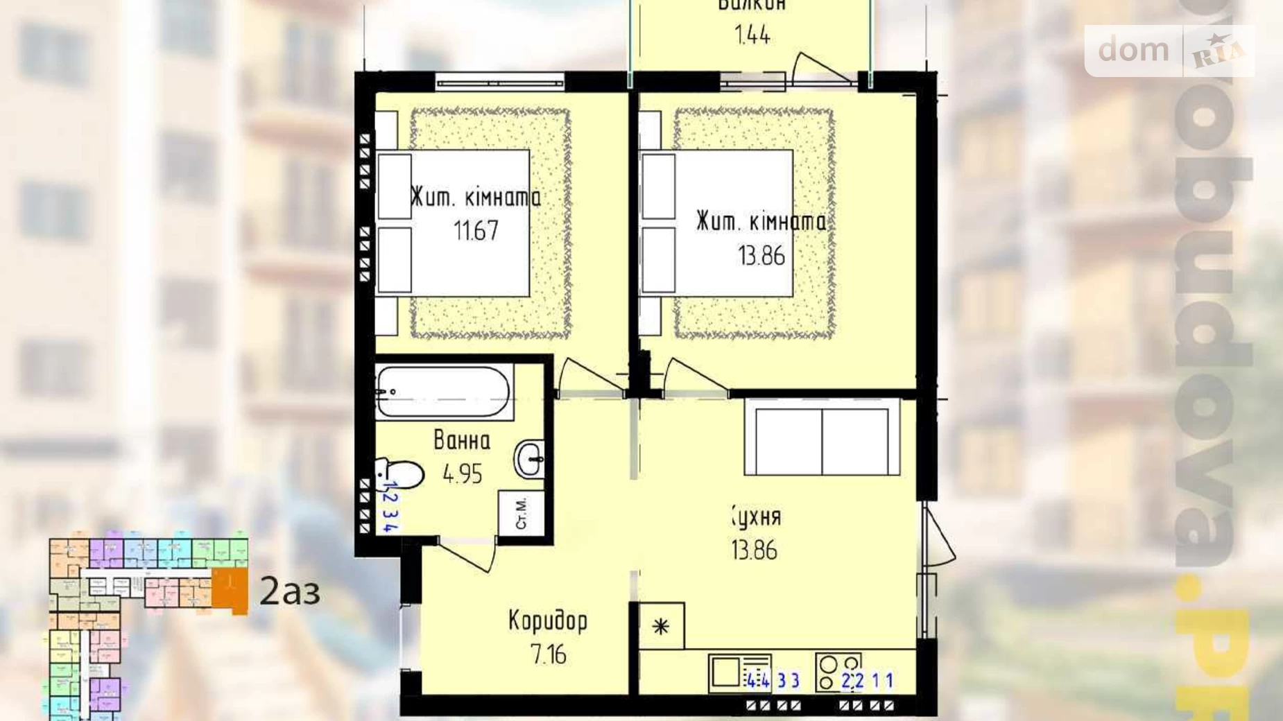 Продается 2-комнатная квартира 52.95 кв. м в Ужгороде, ул. Загорская, 188 - фото 2