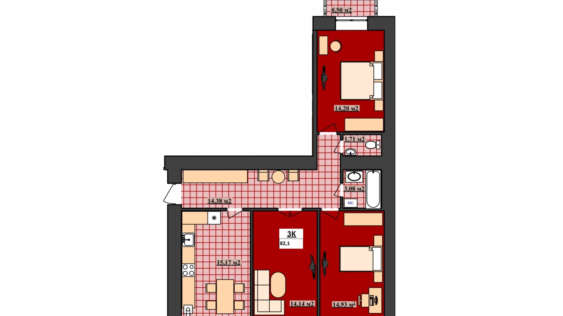 Продается 3-комнатная квартира 81.1 кв. м в Ивано-Франковске, ул. Хмельницкого Богдана - фото 3