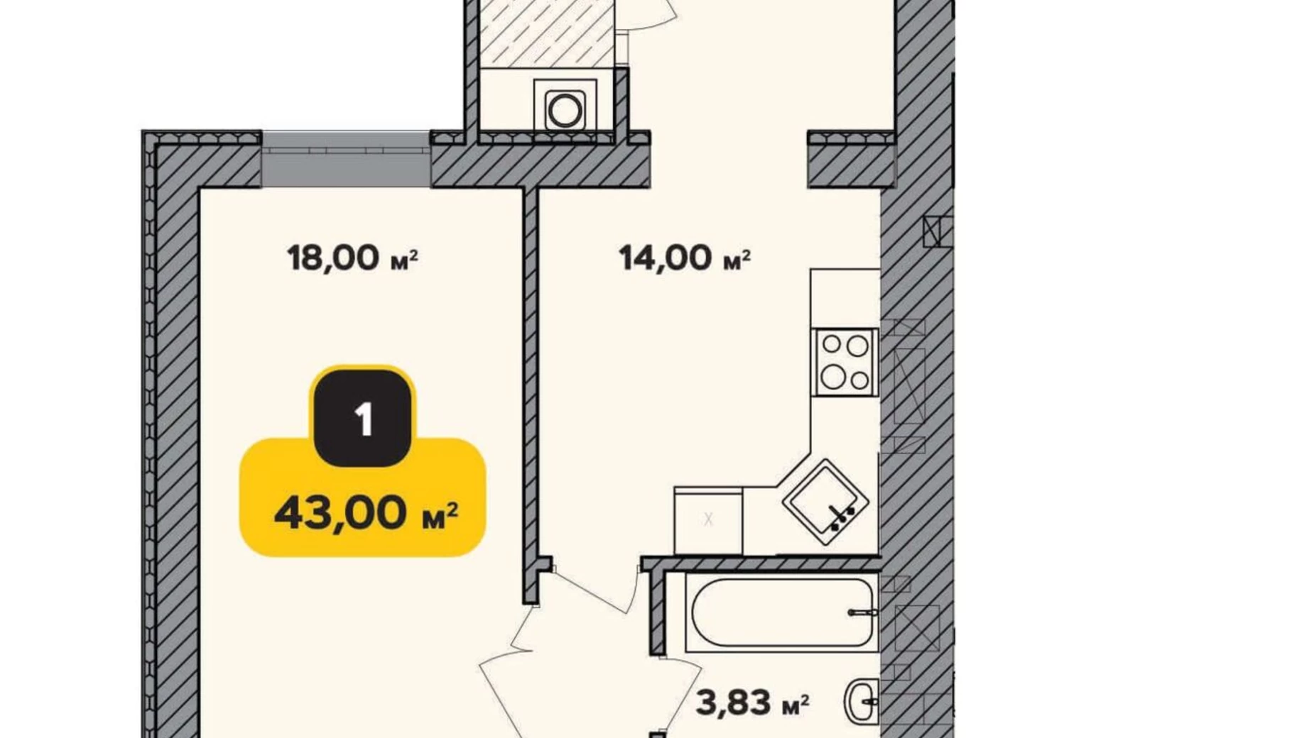 Продается 1-комнатная квартира 43 кв. м в Хмельницком, ул. Институтская, 6/1А - фото 4