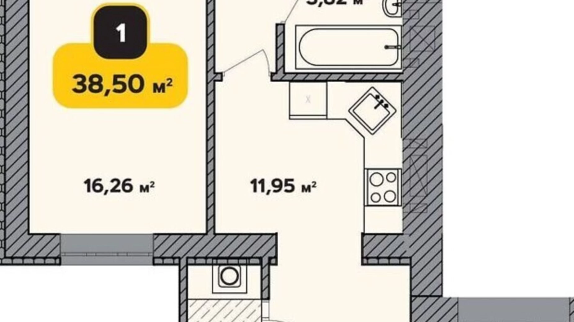 Продается 1-комнатная квартира 39 кв. м в Хмельницком, ул. Институтская