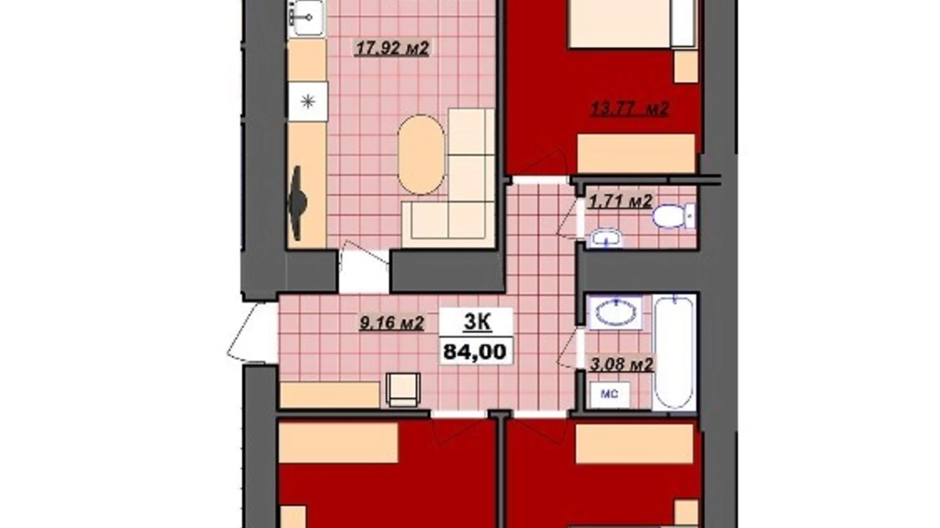 Продается 3-комнатная квартира 85.2 кв. м в Ивано-Франковске, ул. Хмельницкого Богдана, 62 - фото 2