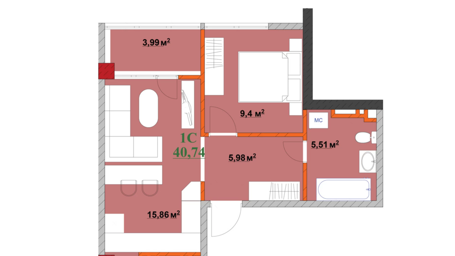 Продается 1-комнатная квартира 40.7 кв. м в Ивано-Франковске, пер. Микитинецкого, 4 - фото 2