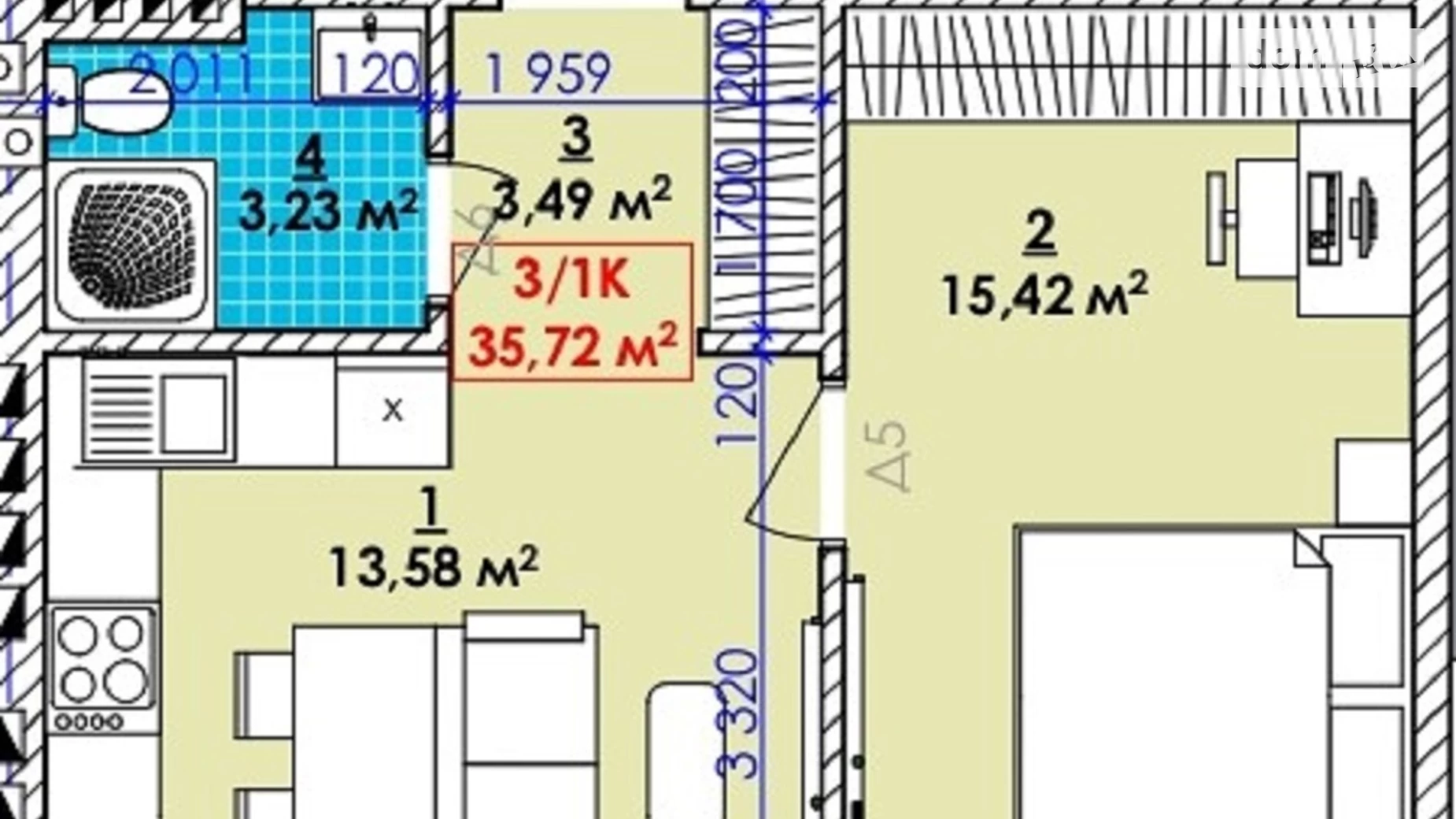 Продается 1-комнатная квартира 35.7 кв. м в Ивано-Франковске, ул. Довбуша