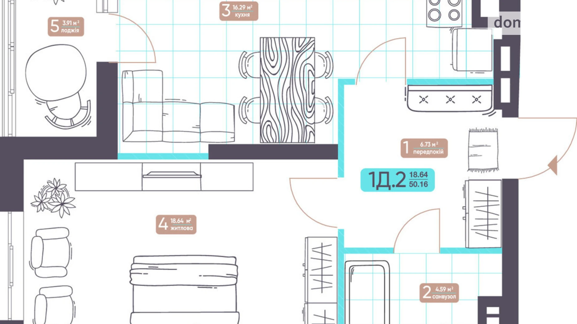 Продається 1-кімнатна квартира 50.16 кв. м у Києві, вул. Академіка Заболотного, 15 - фото 2