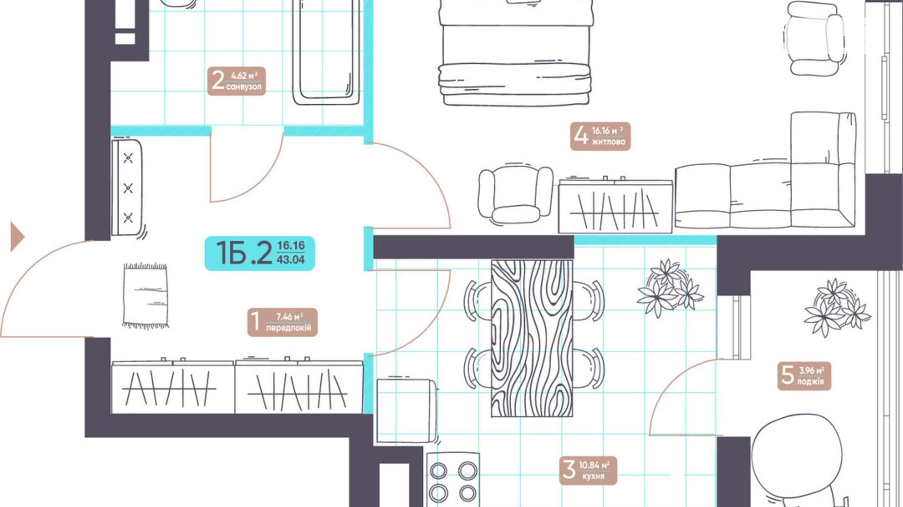 Продається 1-кімнатна квартира 43.04 кв. м у Києві, вул. Академіка Заболотного, 15 - фото 2