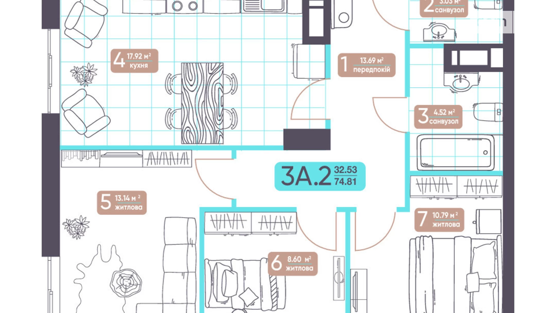 Продається 3-кімнатна квартира 74.81 кв. м у Києві, вул. Академіка Заболотного, 15 - фото 2