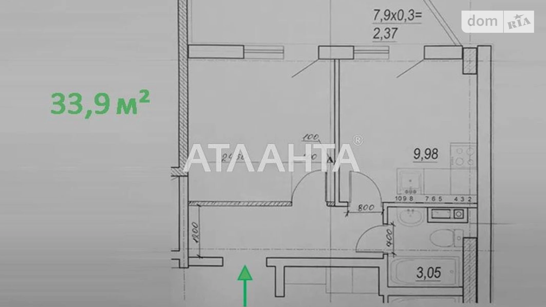 Продается 1-комнатная квартира 33.9 кв. м в Одессе, пер. Вокзальный