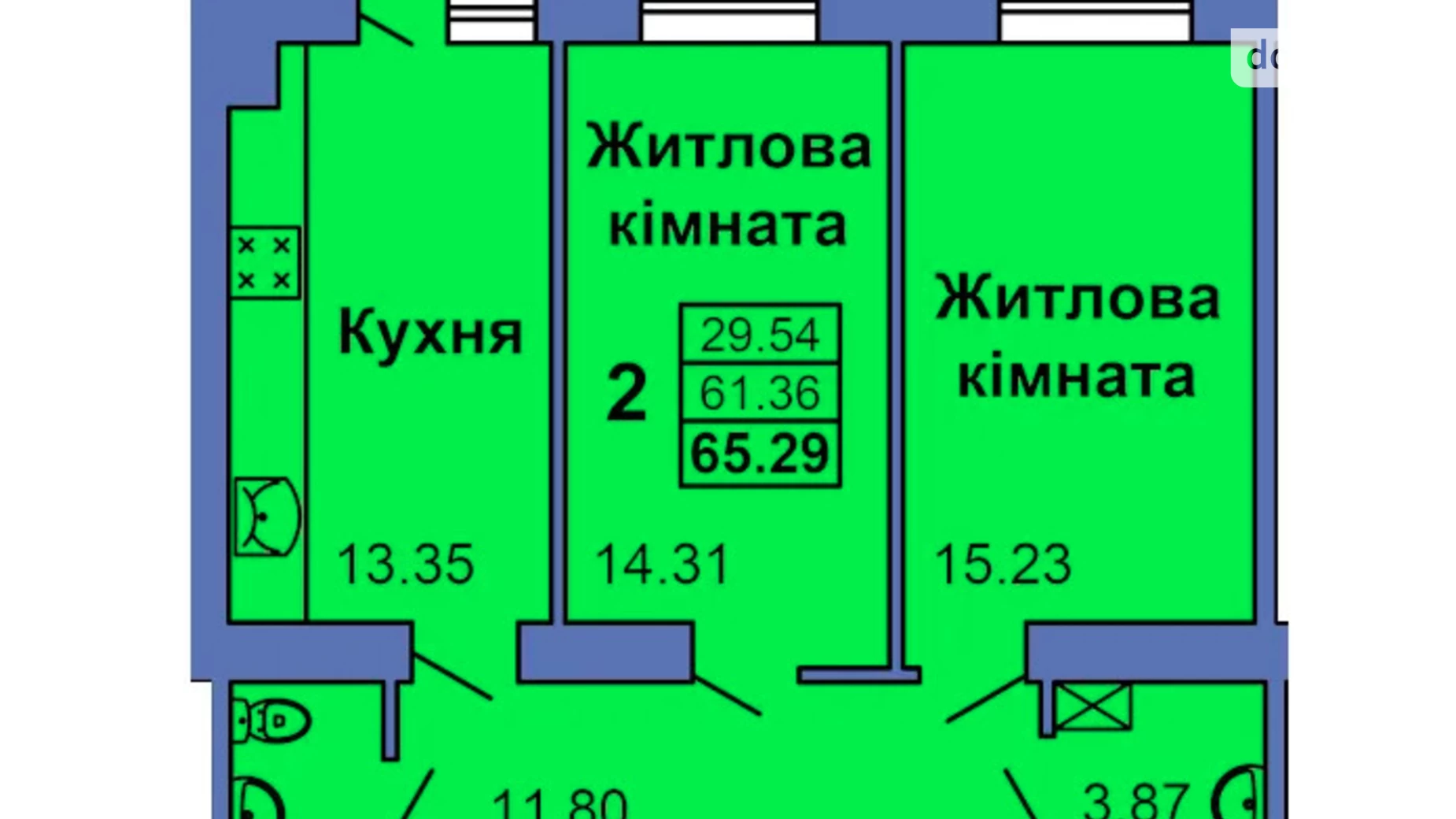 Продається 2-кімнатна квартира 65 кв. м у Полтаві, вул. Зіньківська