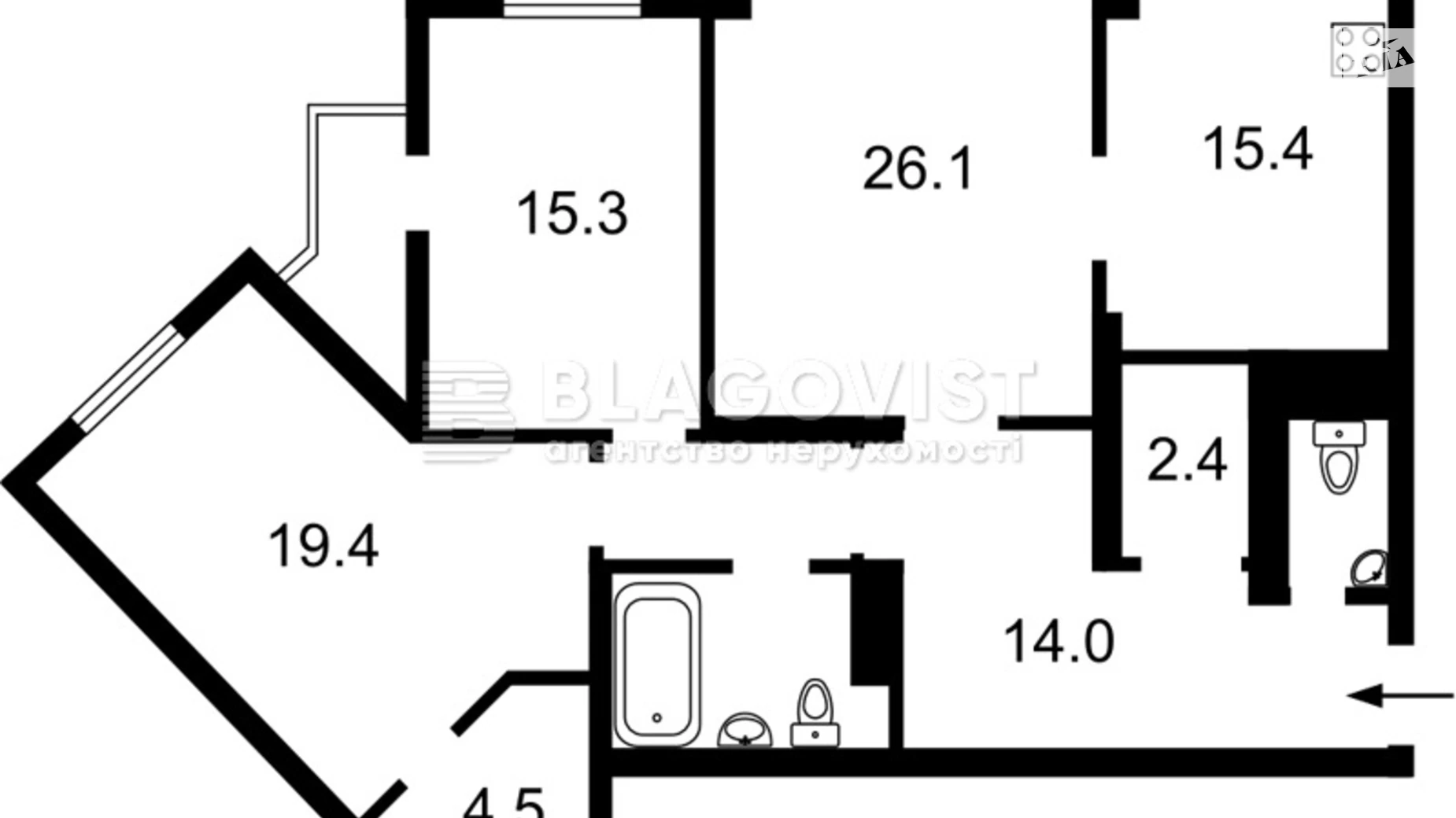 Продается 1-комнатная квартира 109 кв. м в Киеве, ул. Срибнокильская, 1