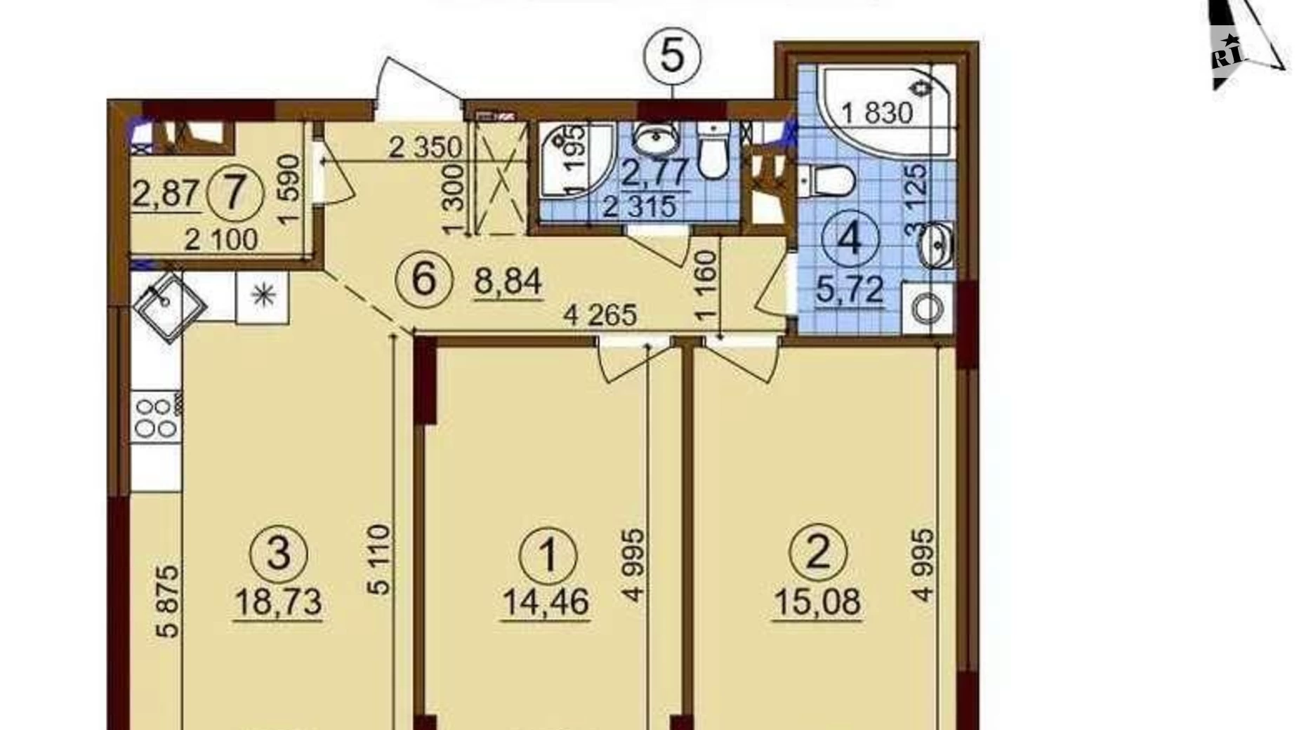 Продается 2-комнатная квартира 69 кв. м в Киеве, ул. Семьи Кристеров, 20