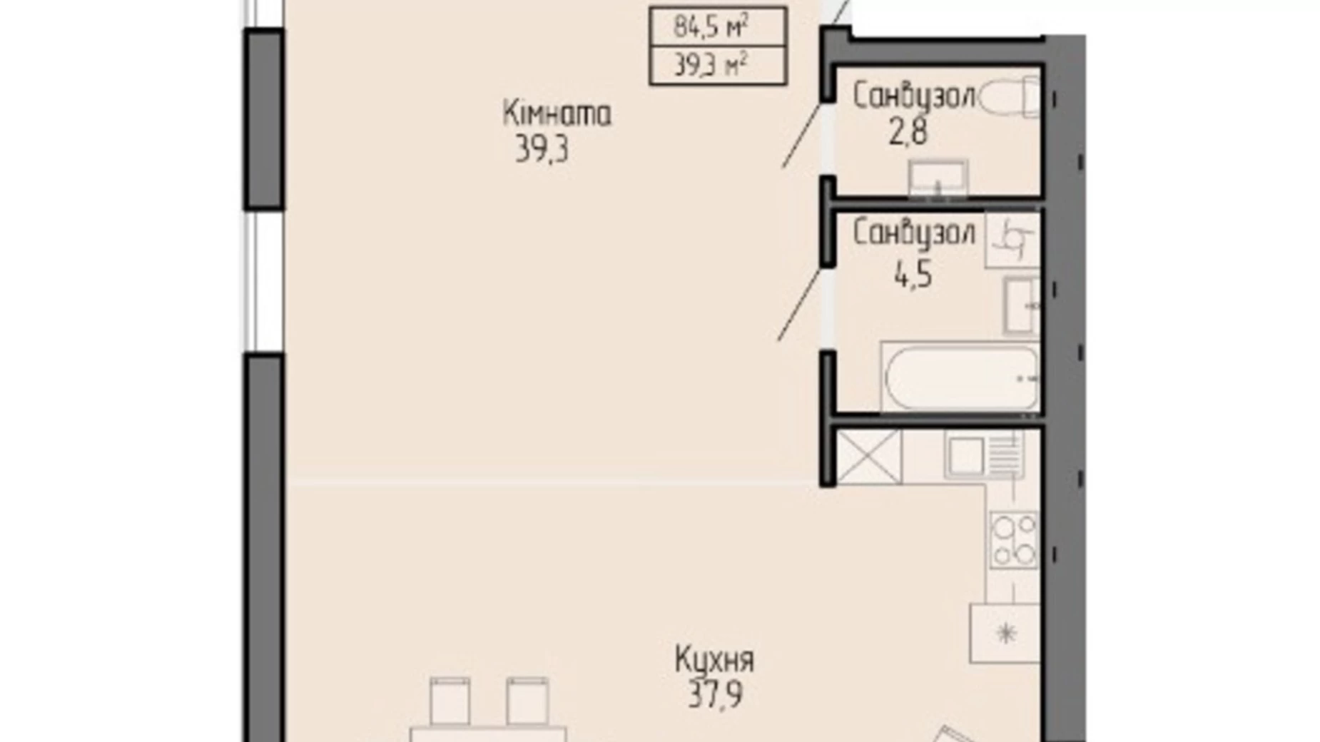 2-кімнатна квартира 84.5 кв. м у Тернополі, вул. Урожайна, 22 - фото 2