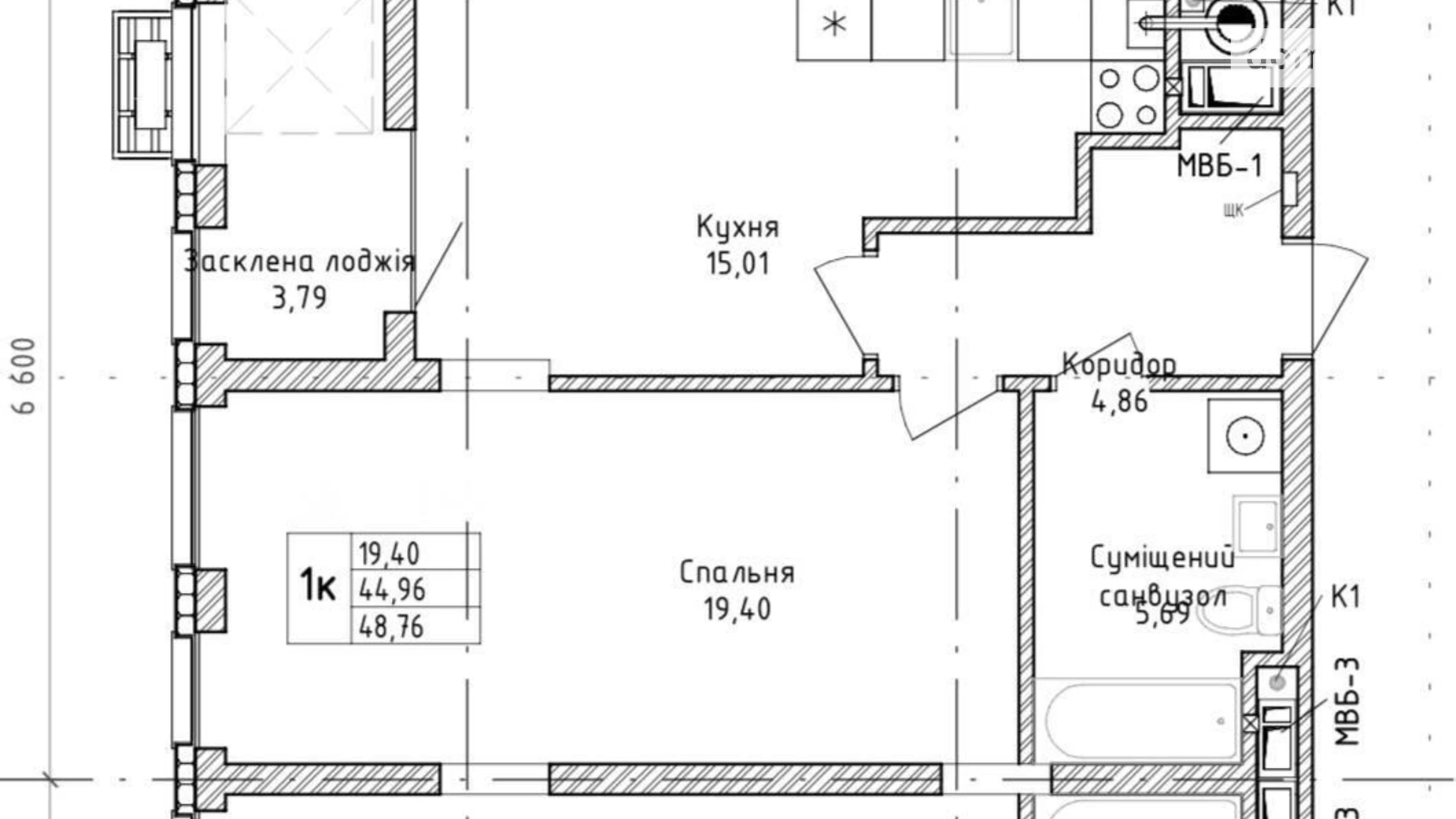 Продається 1-кімнатна квартира 48 кв. м у Львові, вул. Стрийська, 45А/1