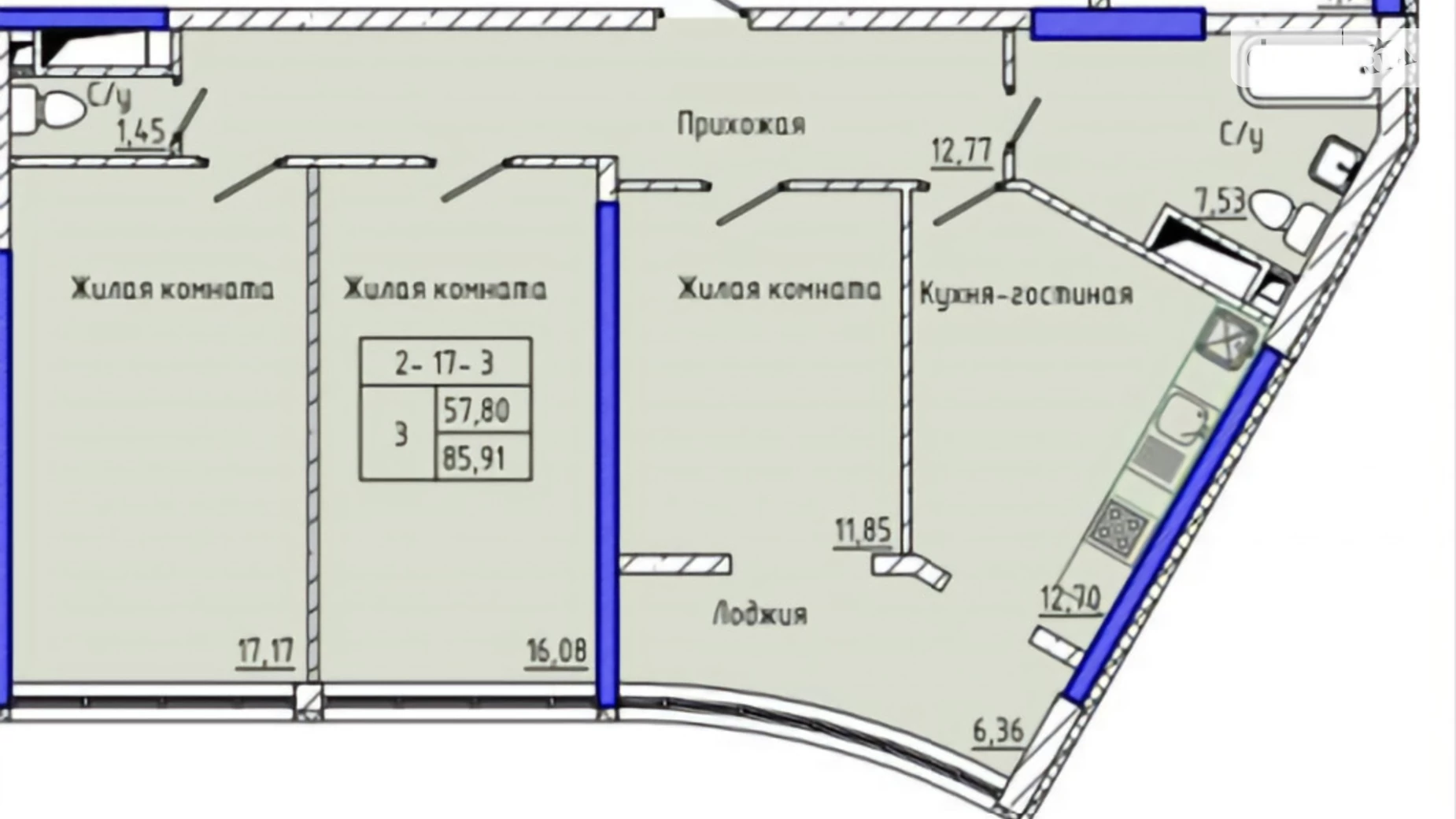 Продается 3-комнатная квартира 95 кв. м в Одессе, ул. Каманина - фото 2