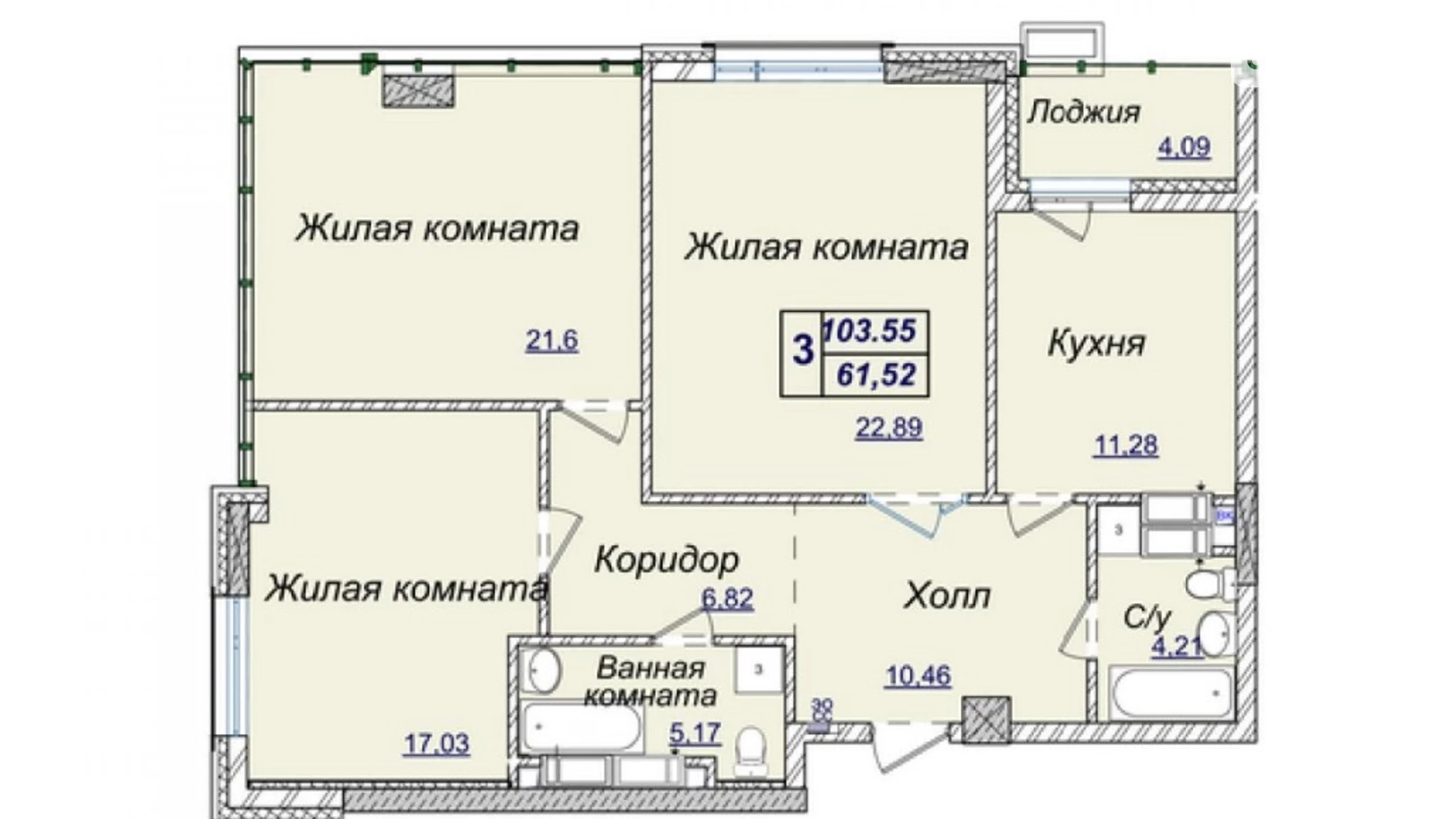 Продається 3-кімнатна квартира 103.55 кв. м у Києві, вул. Андрія Верхогляда(Драгомирова), 17В