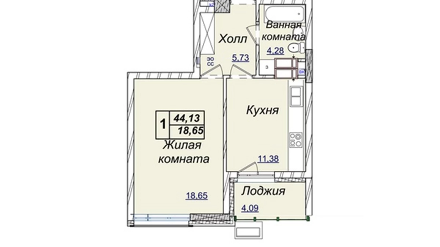Продается 1-комнатная квартира 44 кв. м в Киеве, ул. Андрея Верхогляда(Драгомирова), 19А - фото 2