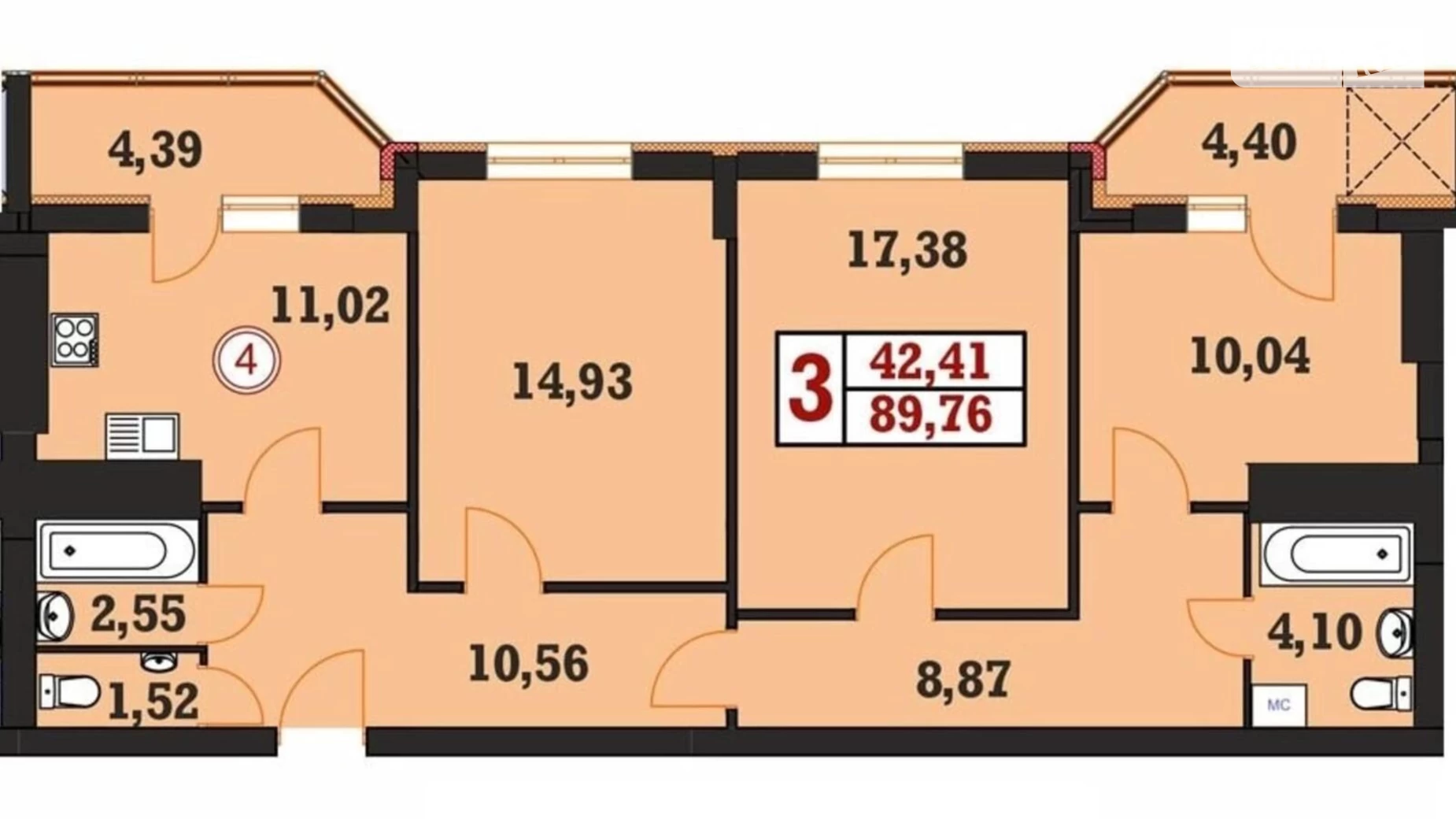 Продається 3-кімнатна квартира 90 кв. м у Хмельницькому, вул. Панаса Мирного