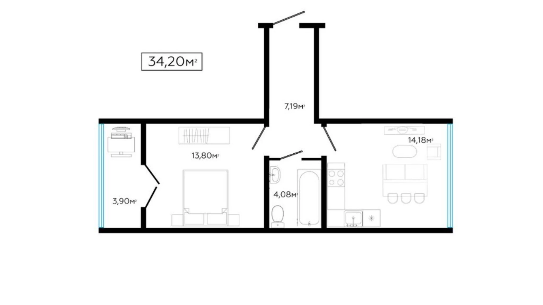 Продается 1-комнатная квартира 43 кв. м в Ивано-Франковске, ул. Украинских Декабристов - фото 2