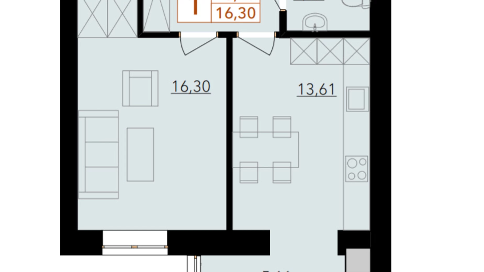 Продается 1-комнатная квартира 45.13 кв. м в Хмельницком, ул. Тернопольская, 13/6А