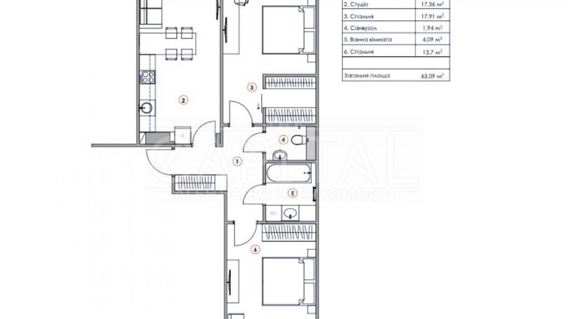 Продається 2-кімнатна квартира 63 кв. м у Новосілках, вул. Садова, 1А