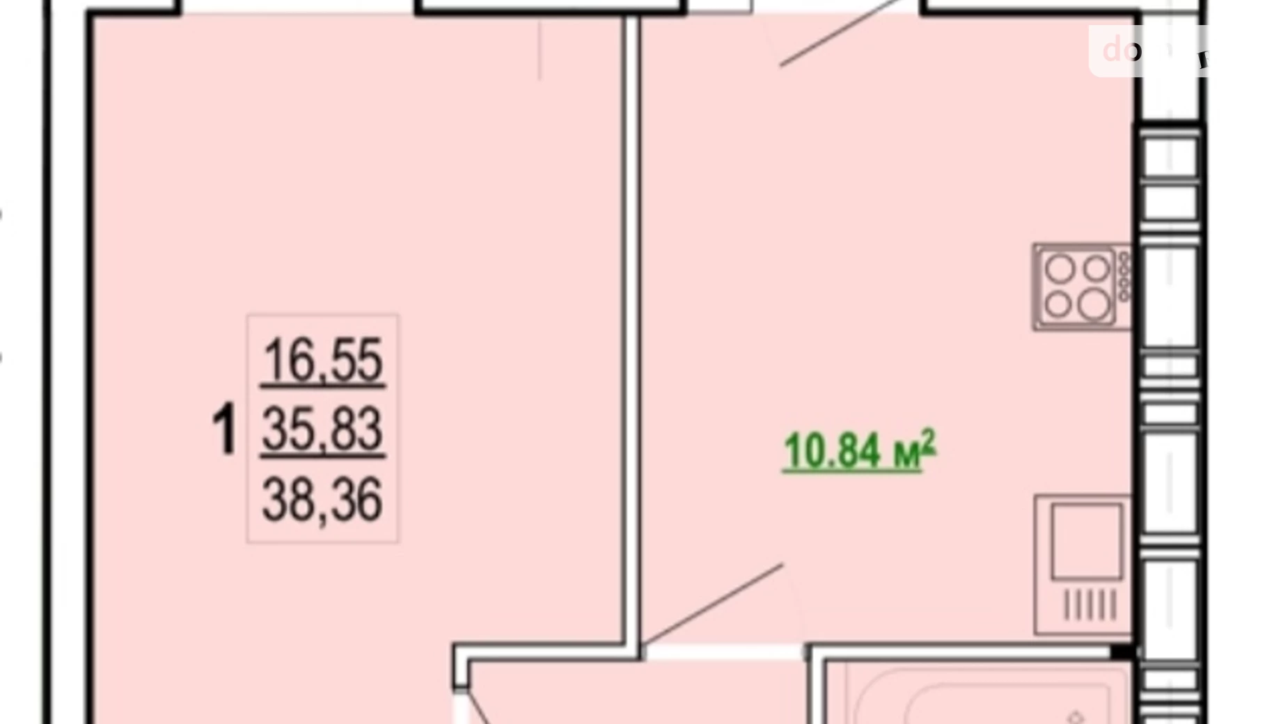 Продается 1-комнатная квартира 38 кв. м в Харькове, просп. Победы, 86