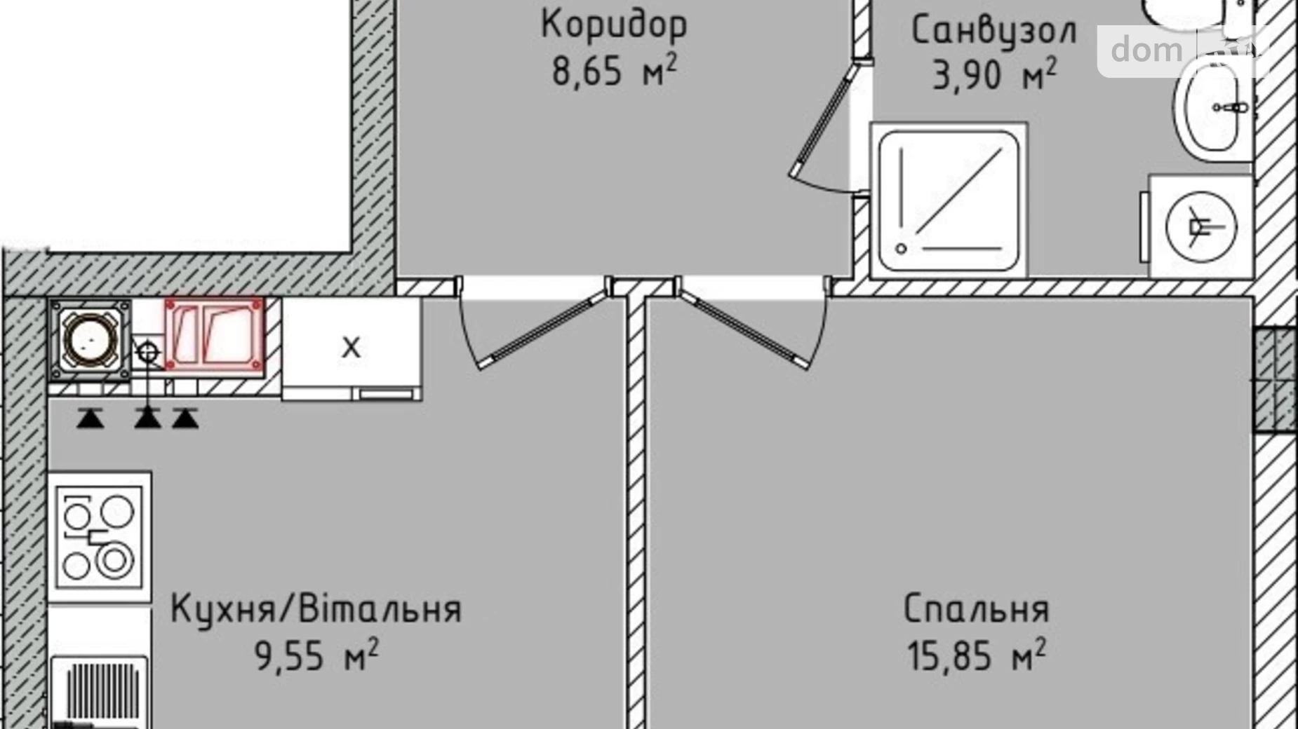 Продається 1-кімнатна квартира 44.65 кв. м у Солонці, вул. Івана Рубчака