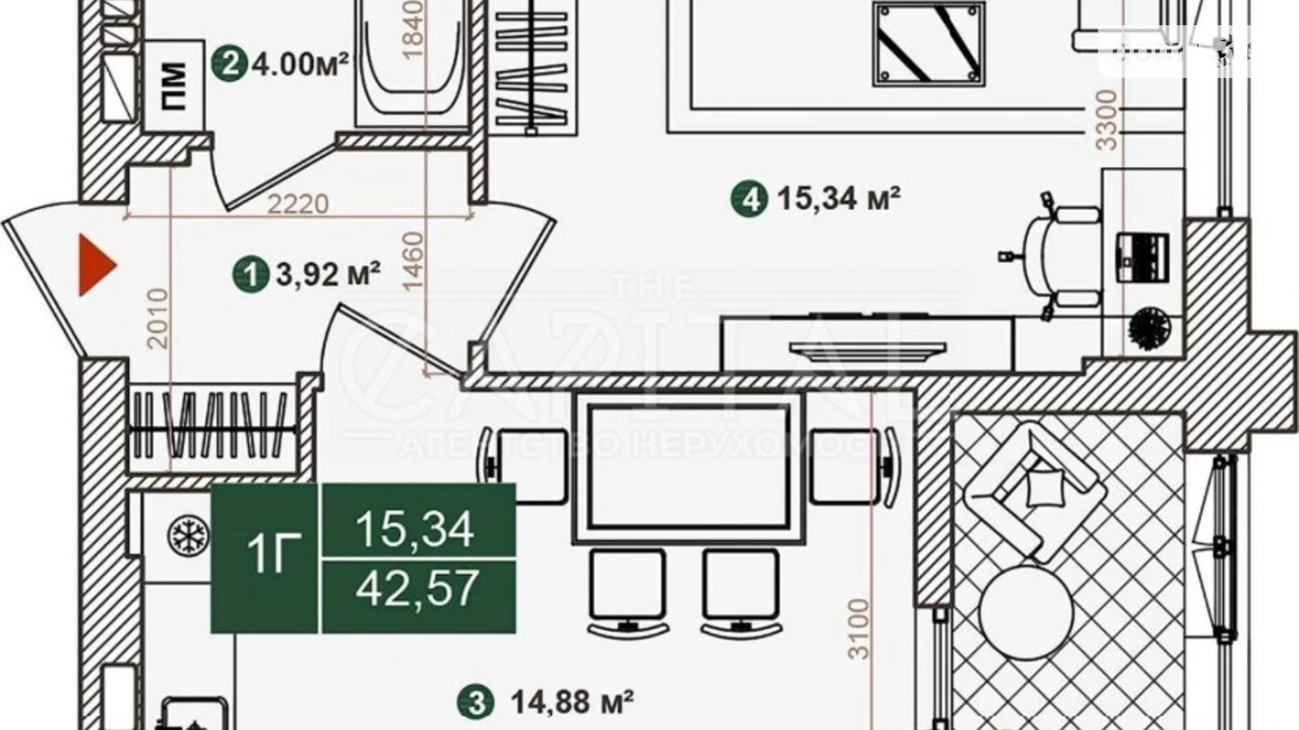 Продається 1-кімнатна квартира 42.57 кв. м у Києві, вул. Дніпроводська