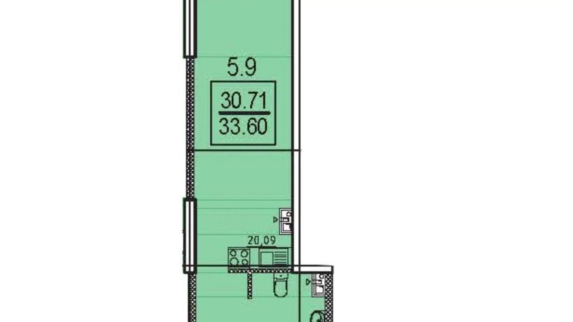 Продается 1-комнатная квартира 33.6 кв. м в Одессе