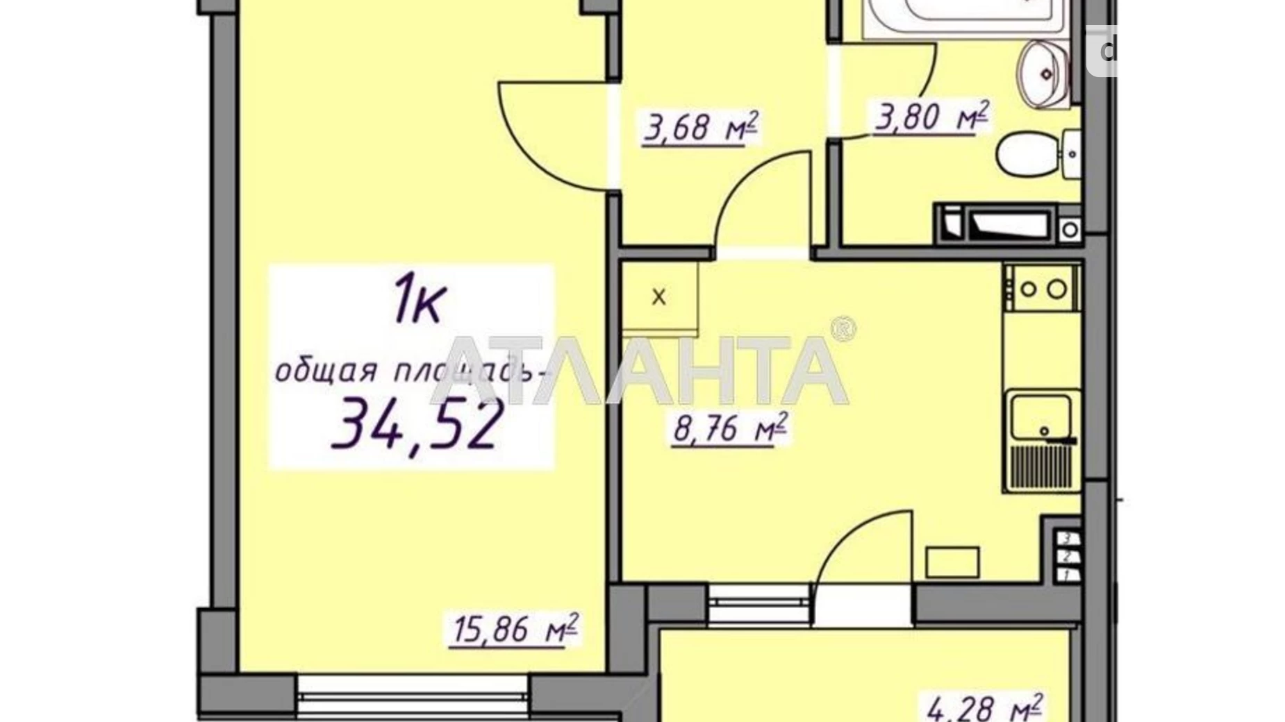Продается 1-комнатная квартира 34.5 кв. м в Авангарде, ул. Европейская