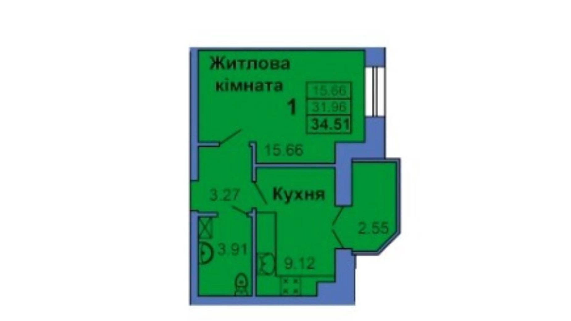 Продається 1-кімнатна квартира 35 кв. м у Полтаві