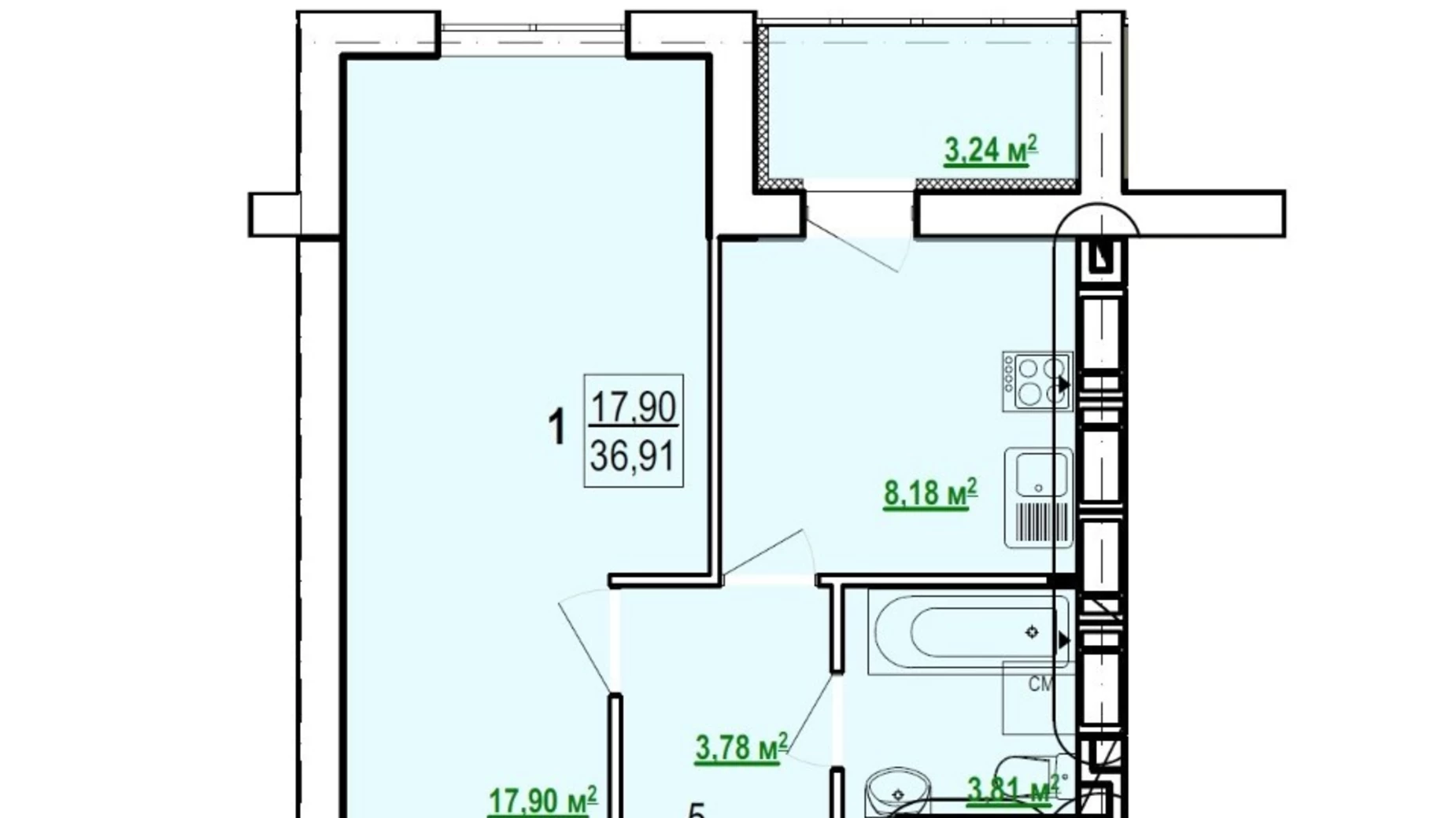 Продается 1-комнатная квартира 36.91 кв. м в Харькове, ул. Шевченко, 327